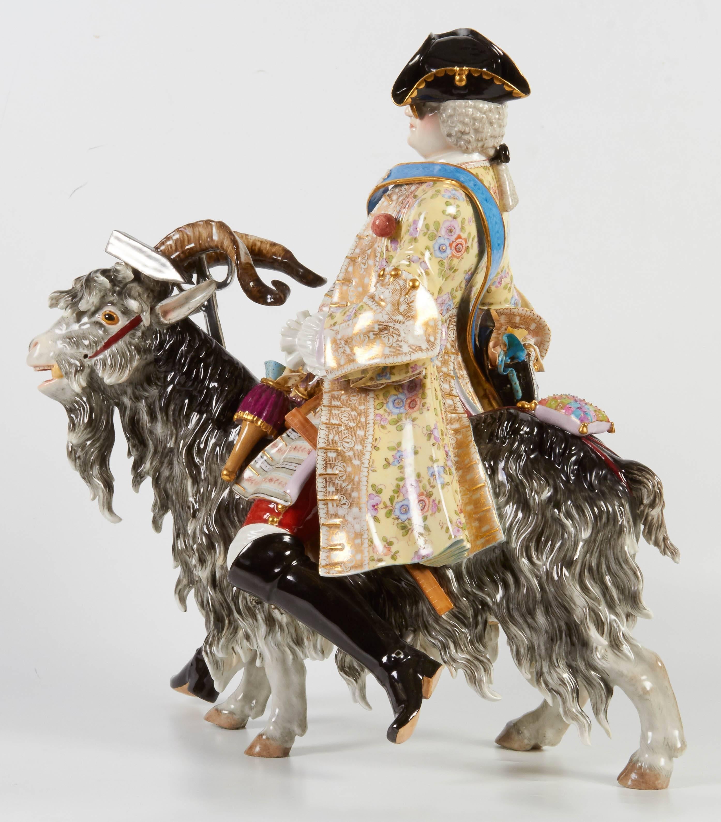 Large Meissen Model of Count Bruhl's Tailor on the Goat, circa Mid-Late 1800s 2