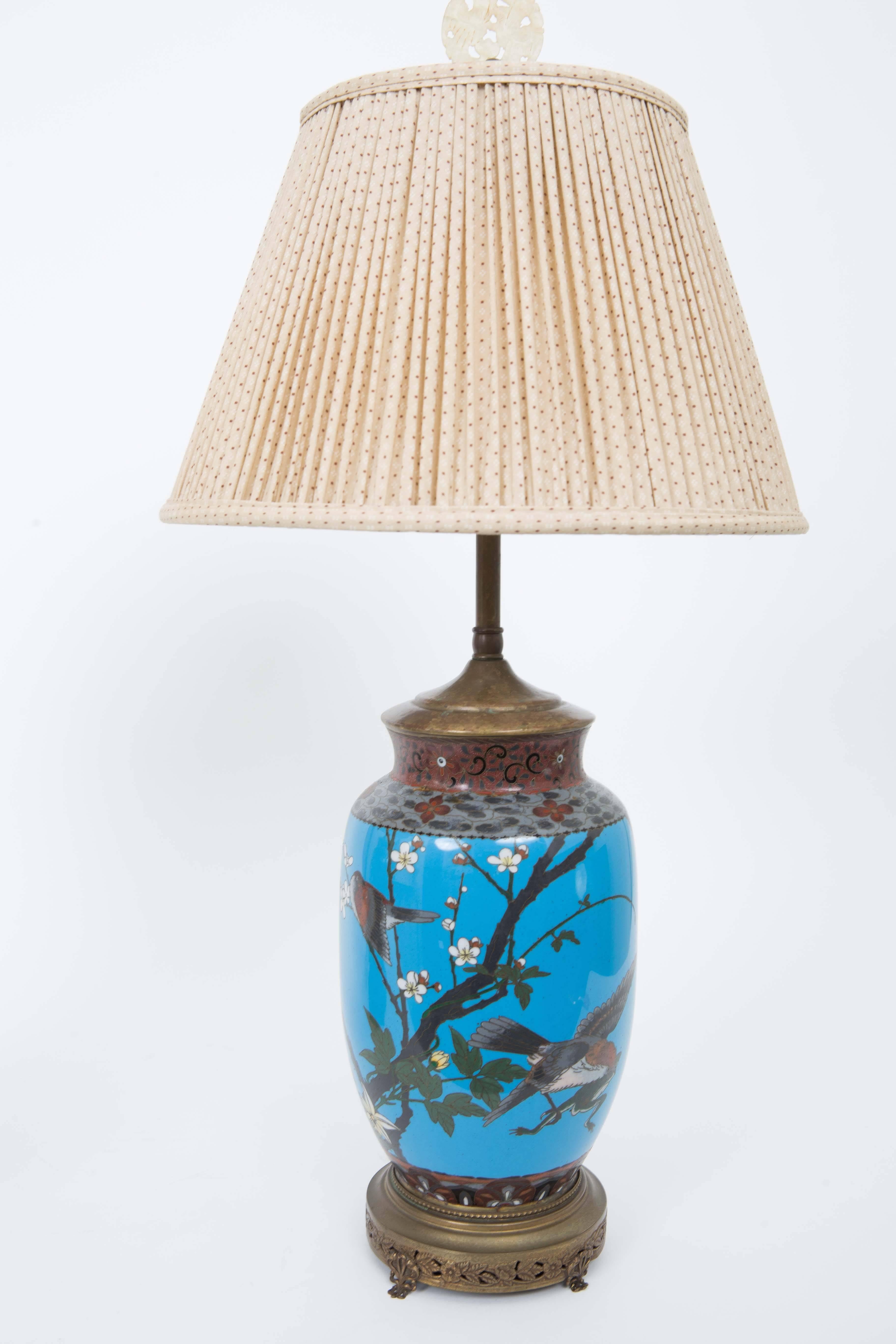 Enamel Pair of Early 20th Century Japanese Cloisonne Table Lamps