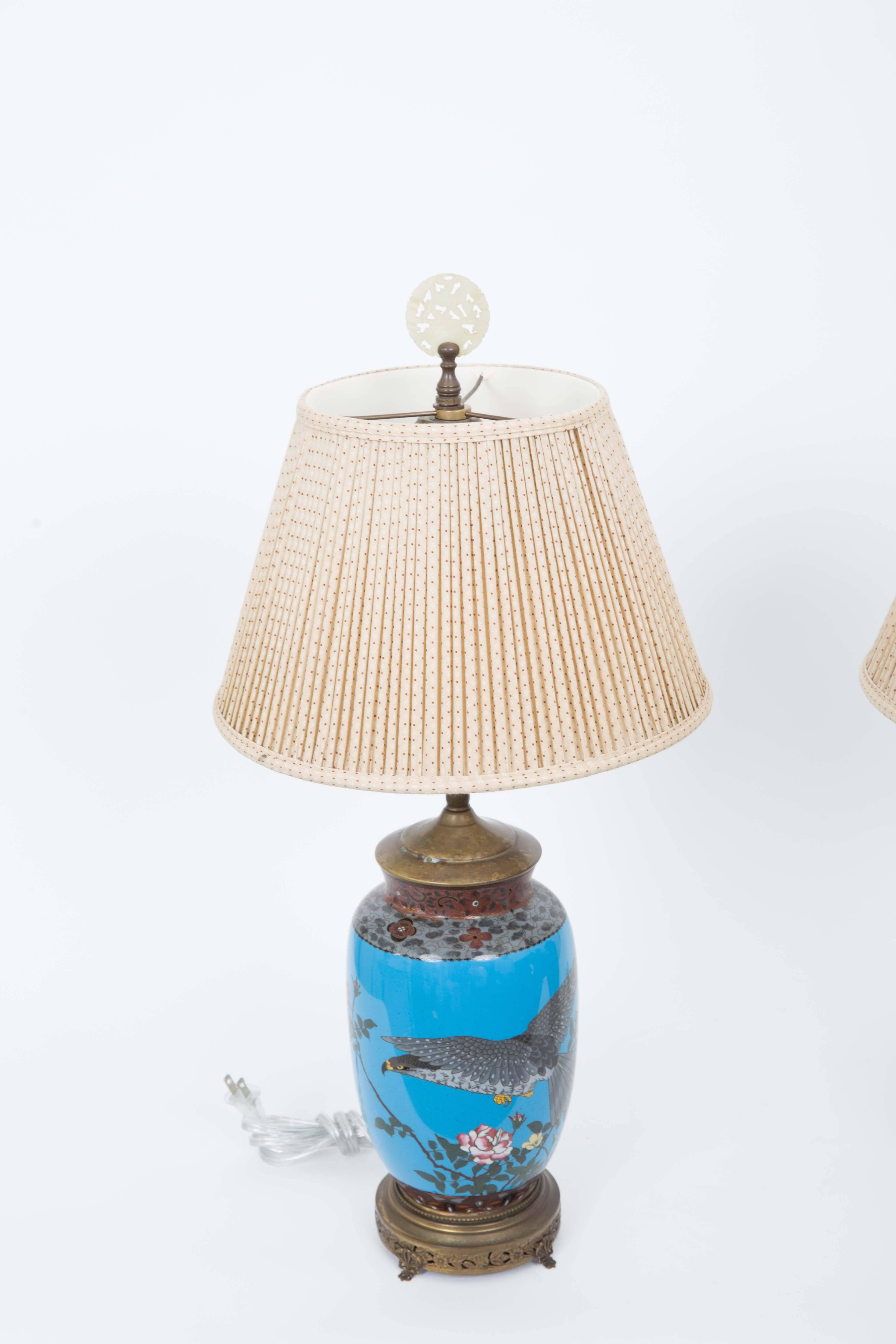 Pair of Early 20th Century Japanese Cloisonne Table Lamps 1
