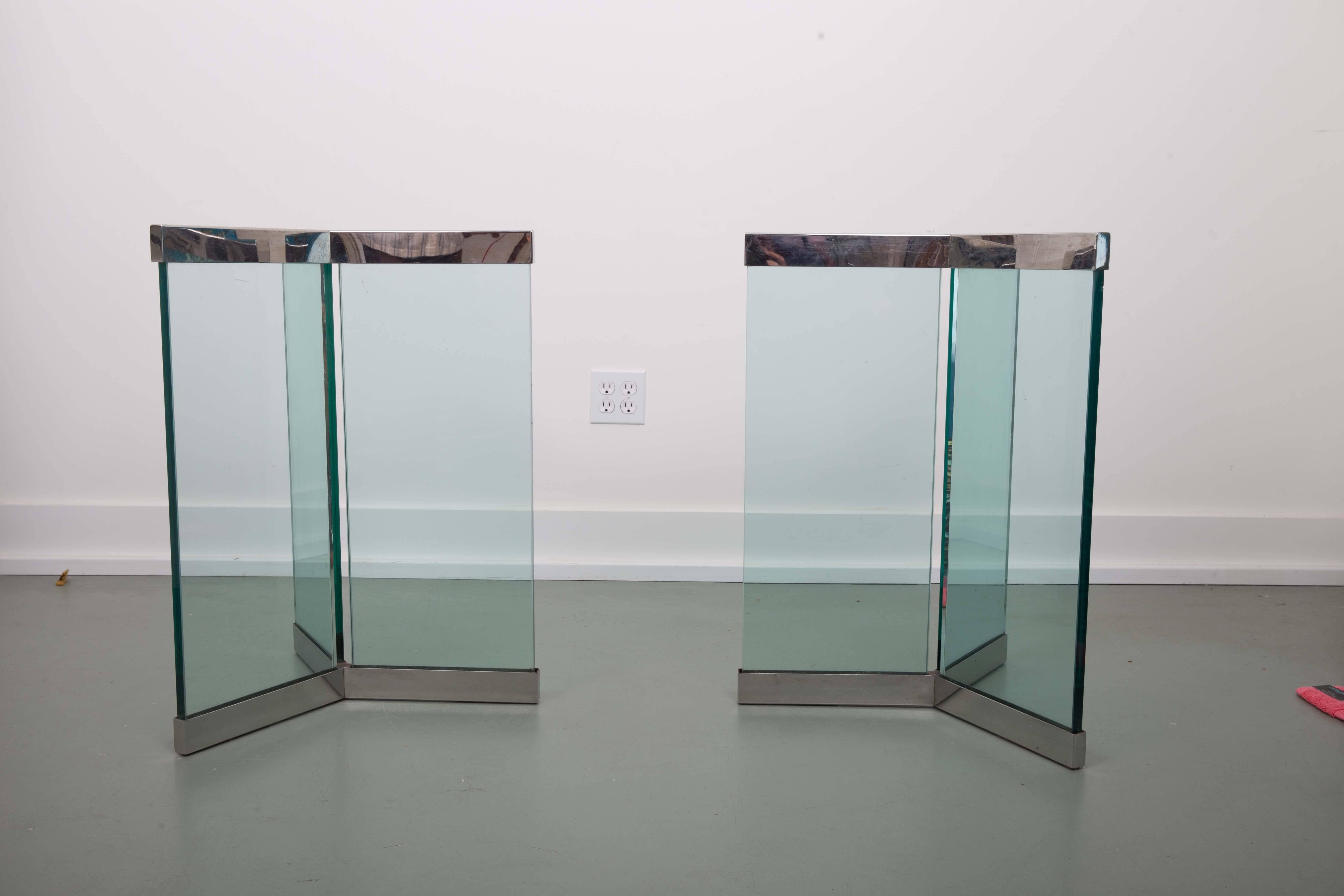 Glass and Chrome Y-Shape Table Bases In Fair Condition In Southampton, NY