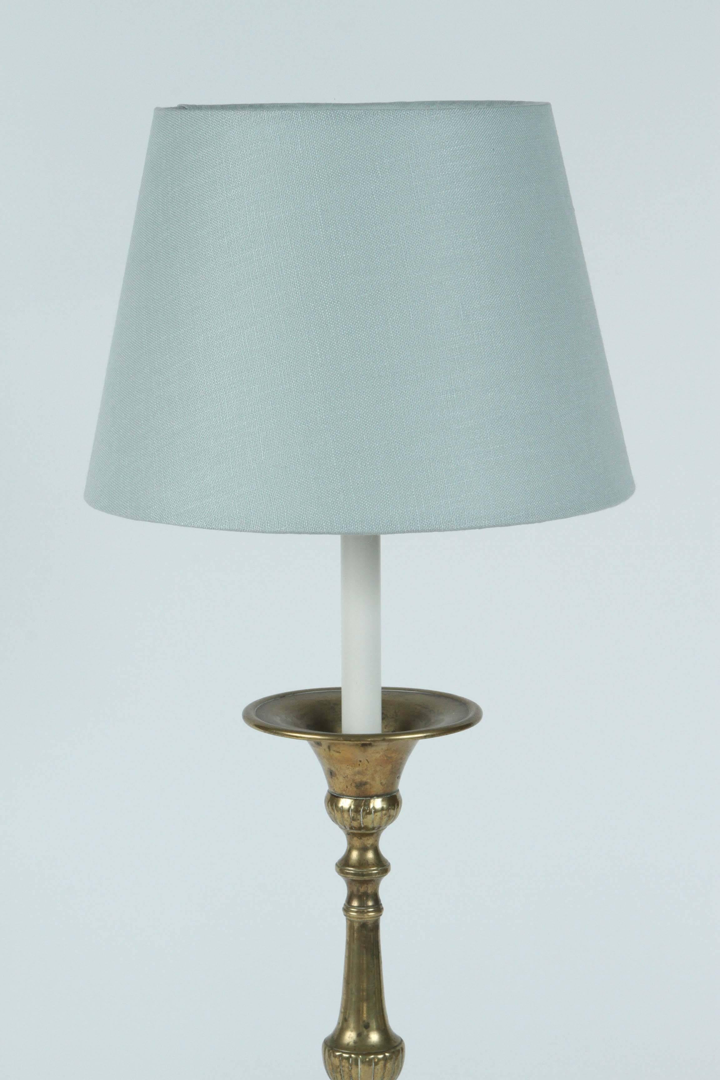 European 19th Century Brass Continental Candlestick Converted to a Lamp