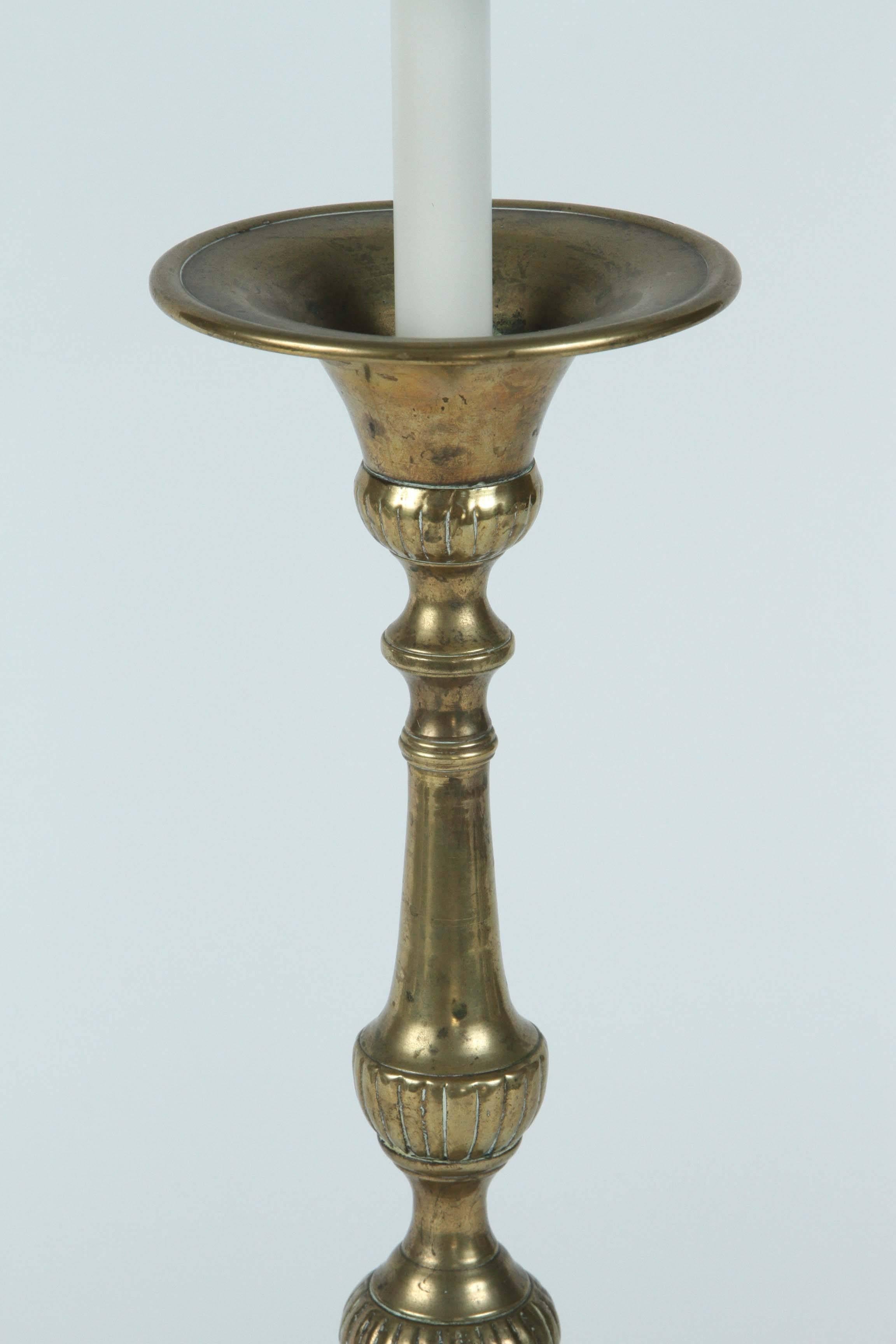 19th Century Brass Continental Candlestick Converted to a Lamp 1