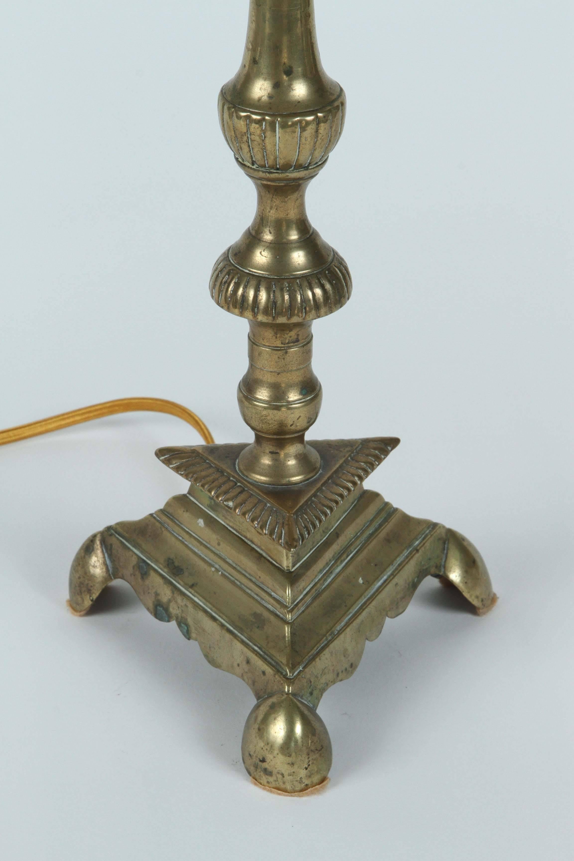 19th Century Brass Continental Candlestick Converted to a Lamp 2