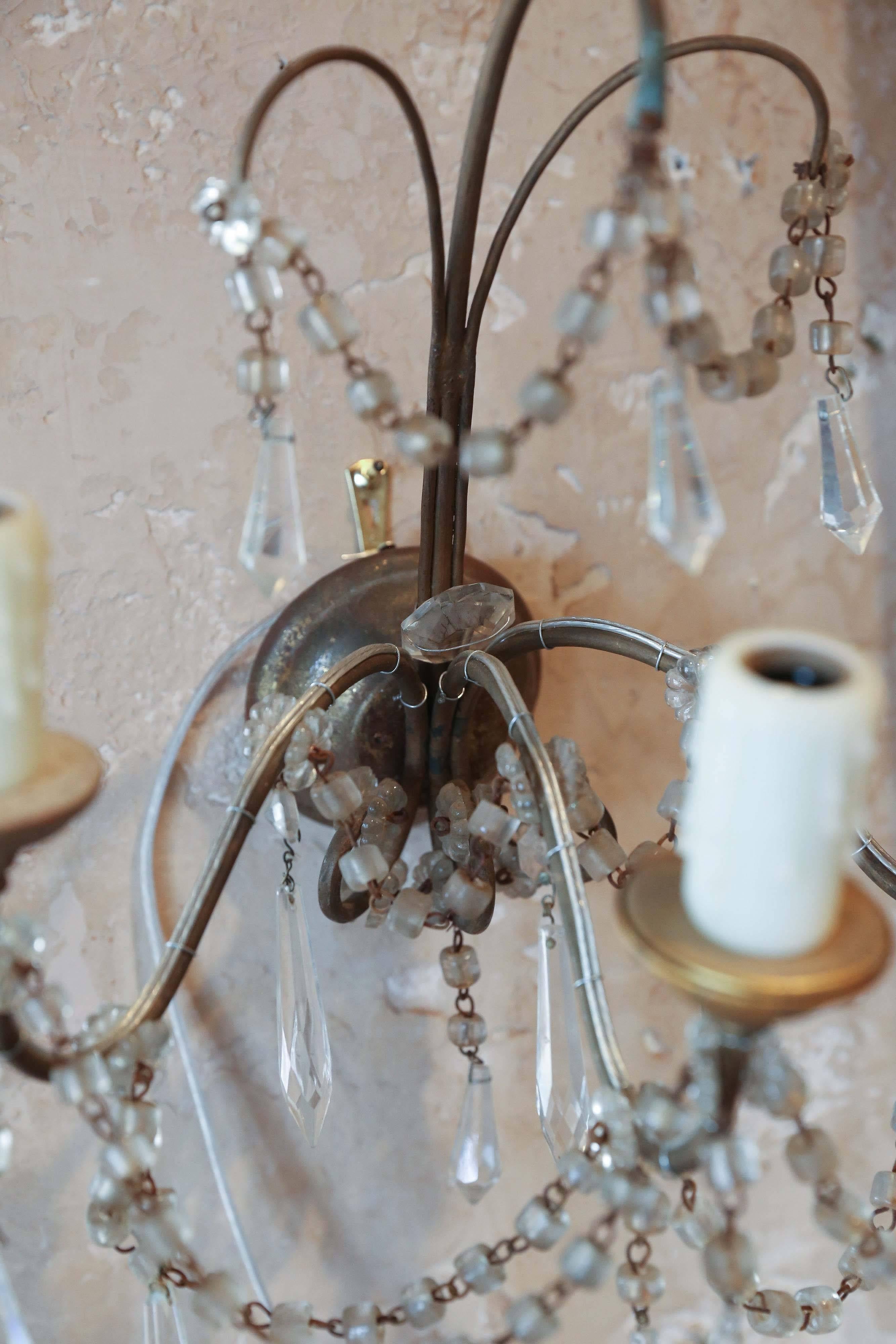 Pair of Italian Crystal Sconces In Excellent Condition In Houston, TX