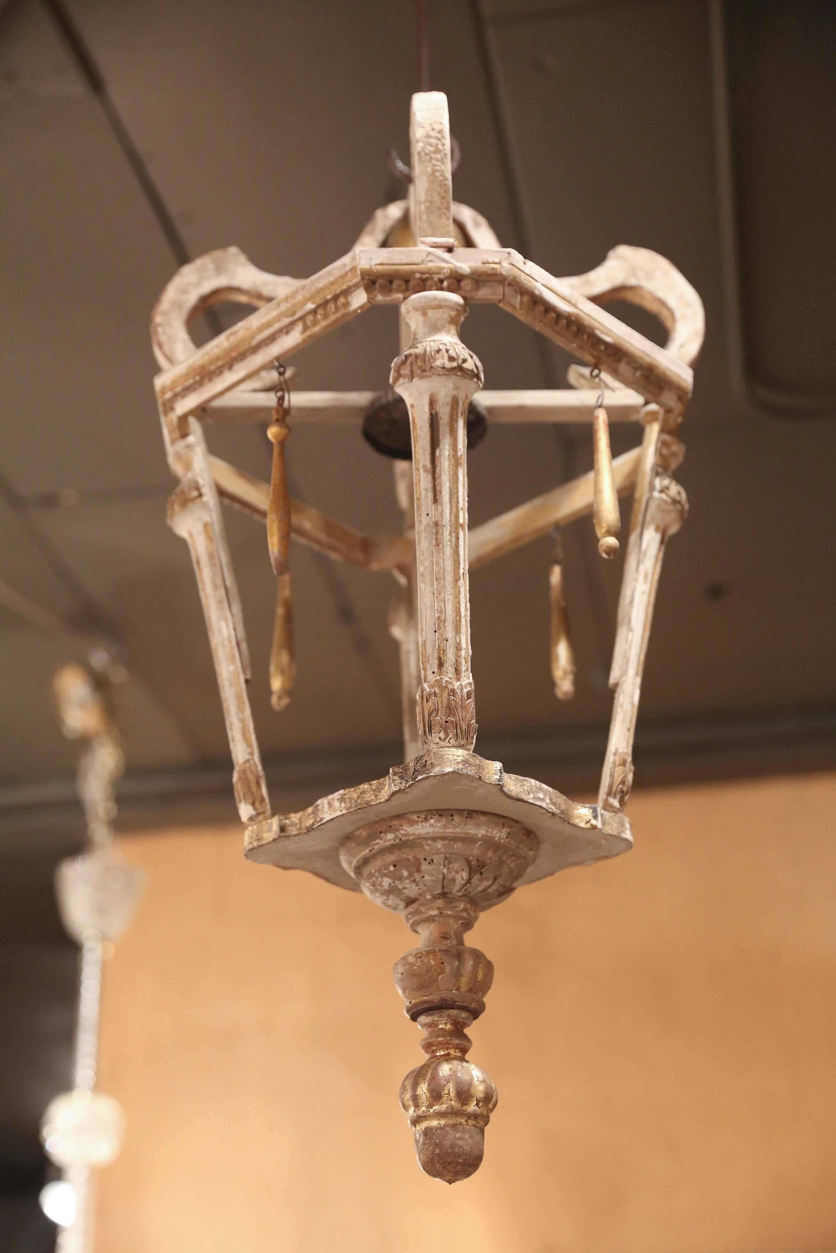 Baroque Hand Carved Wooden French Lantern For Sale