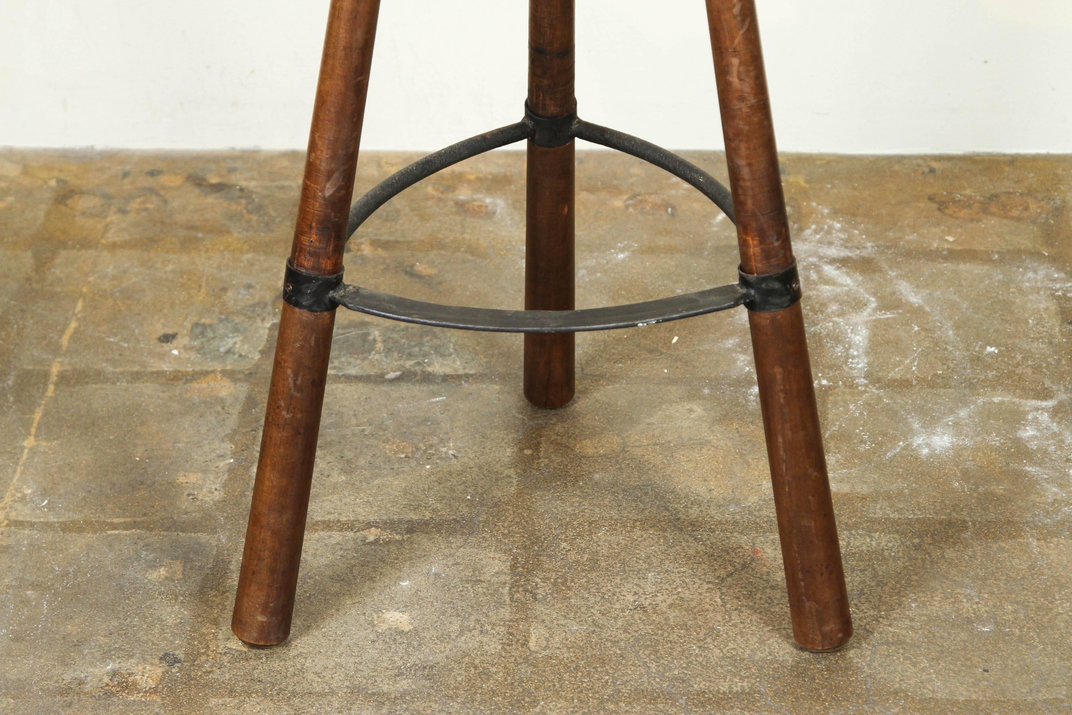 Carved Wooden and Iron Stool In Excellent Condition In Los Angeles, CA