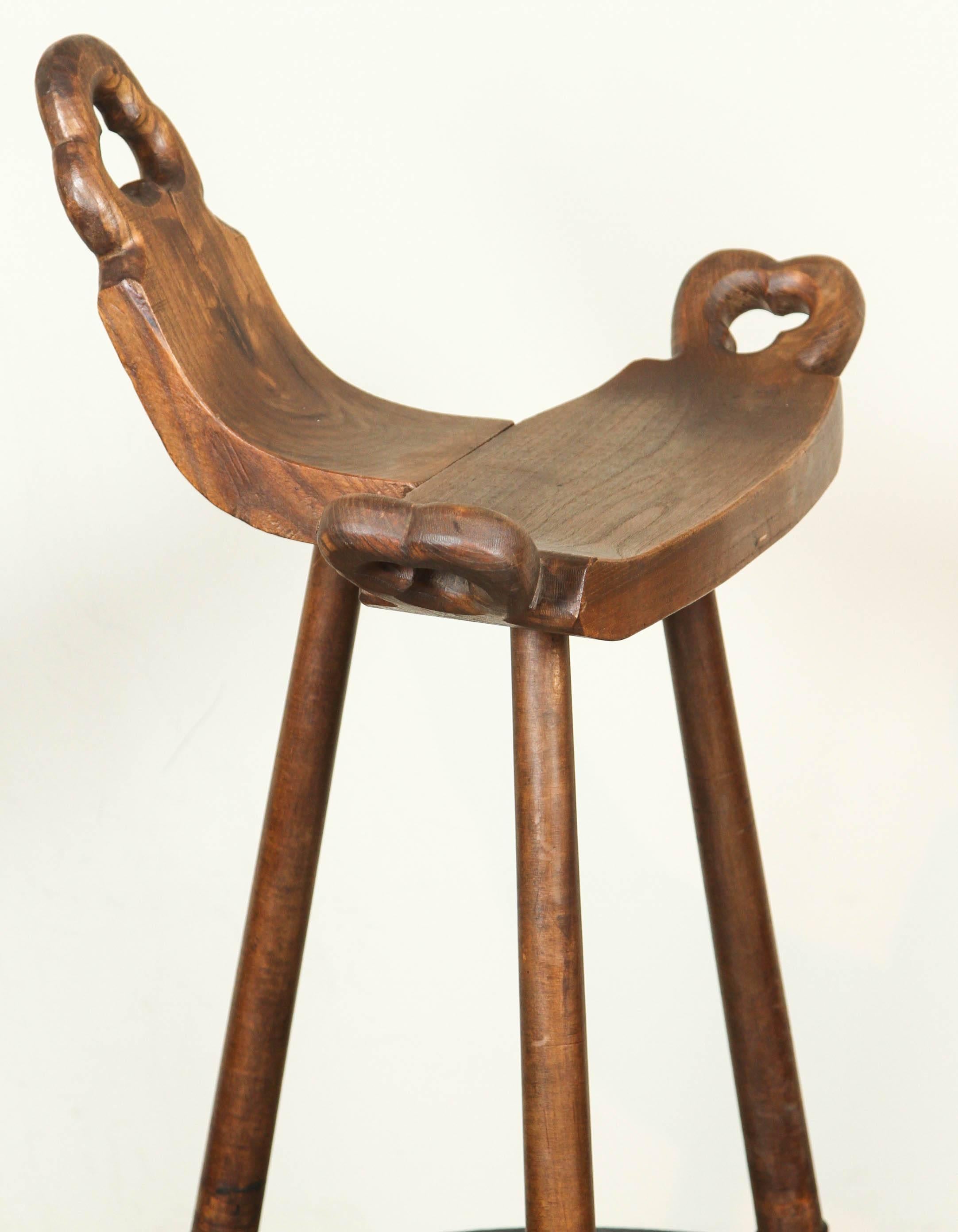 Carved Wooden and Iron Stool 2