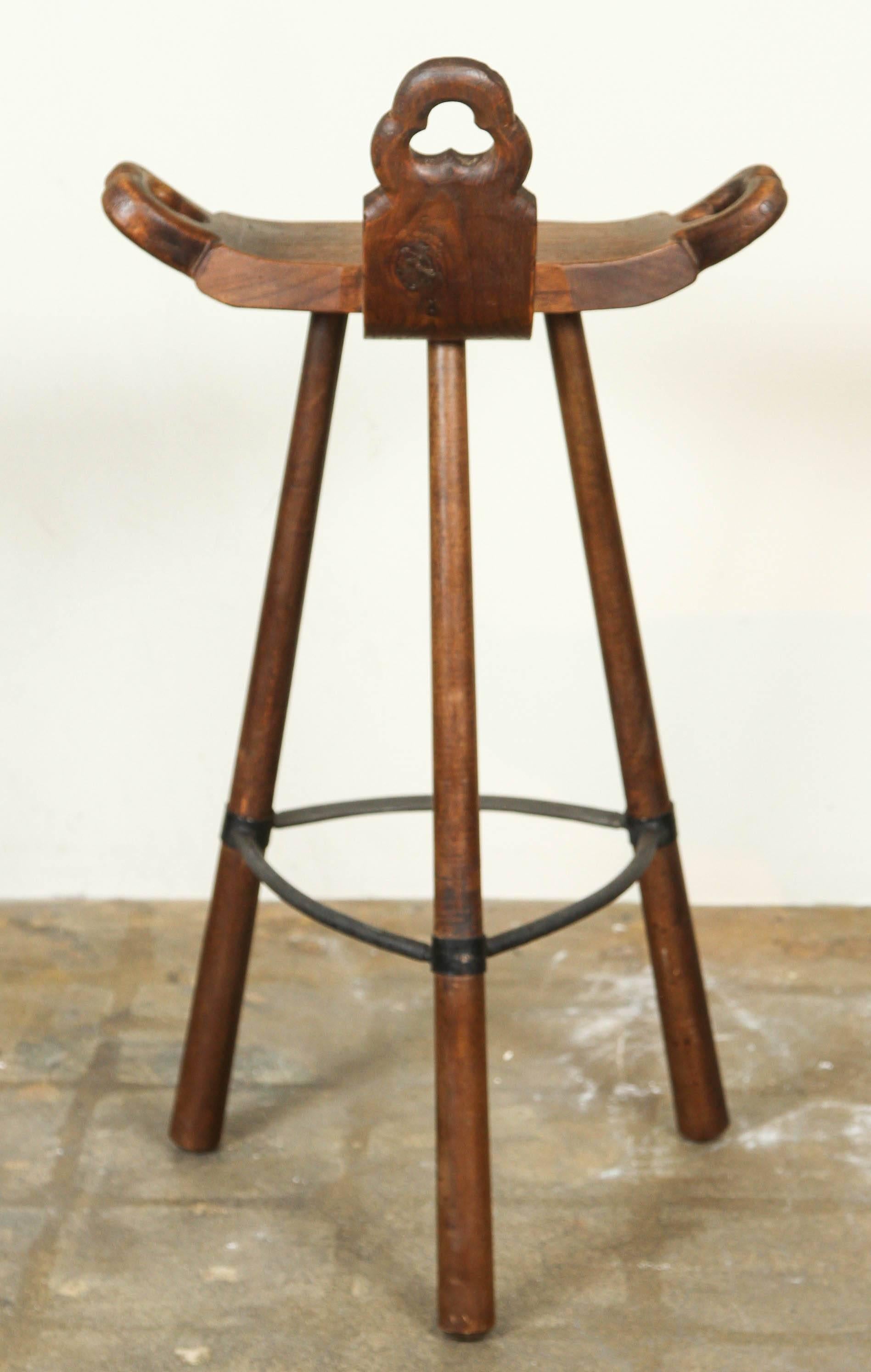Carved Wooden and Iron Stool 3