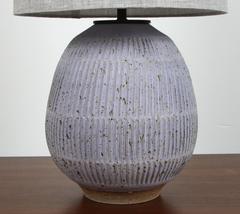 Hand-Carved Lavender Stoneware Lamp by Mt. Washington Pottery