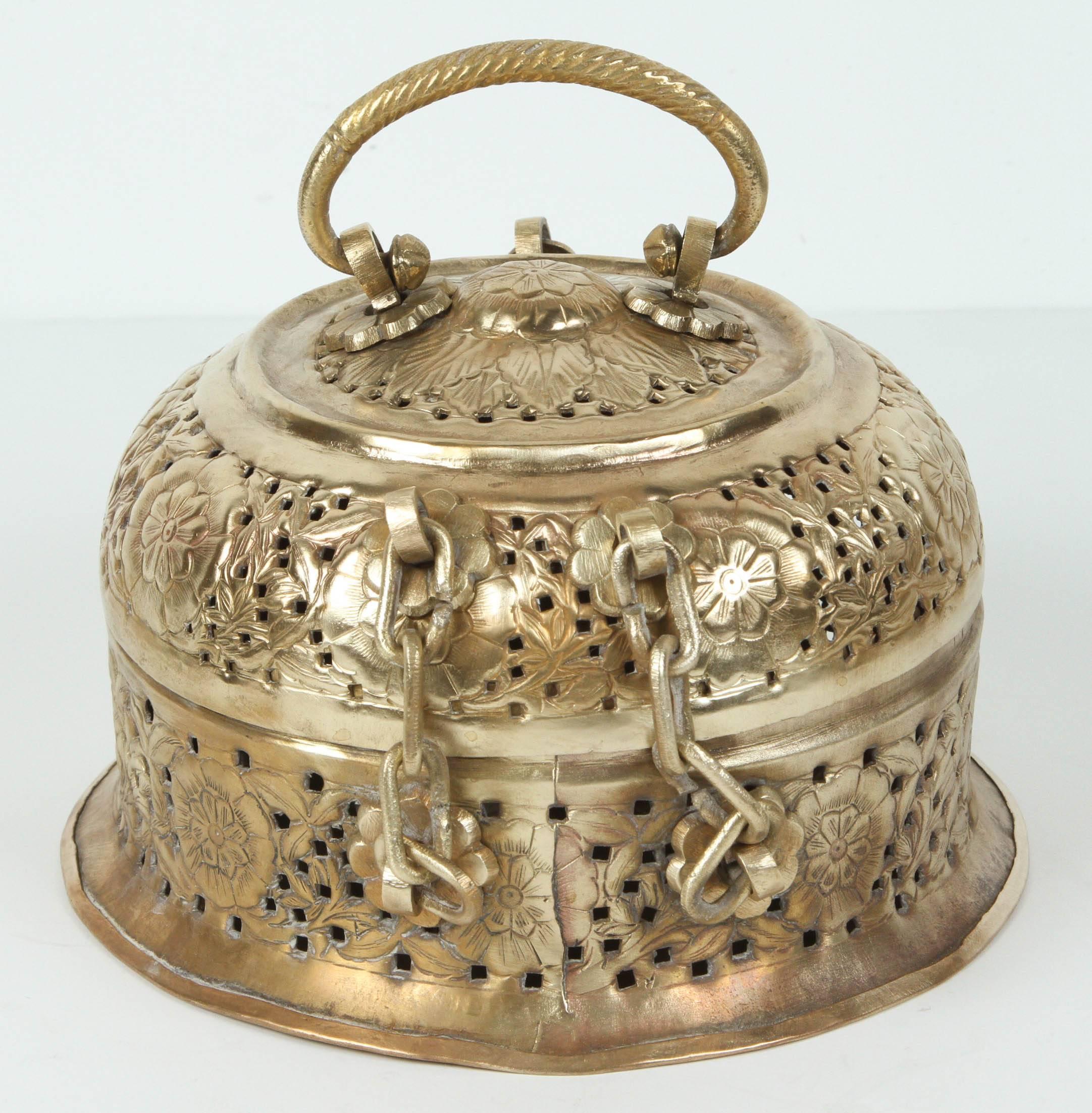 Hammered Anglo-Indian Polished Brass Pierced Box