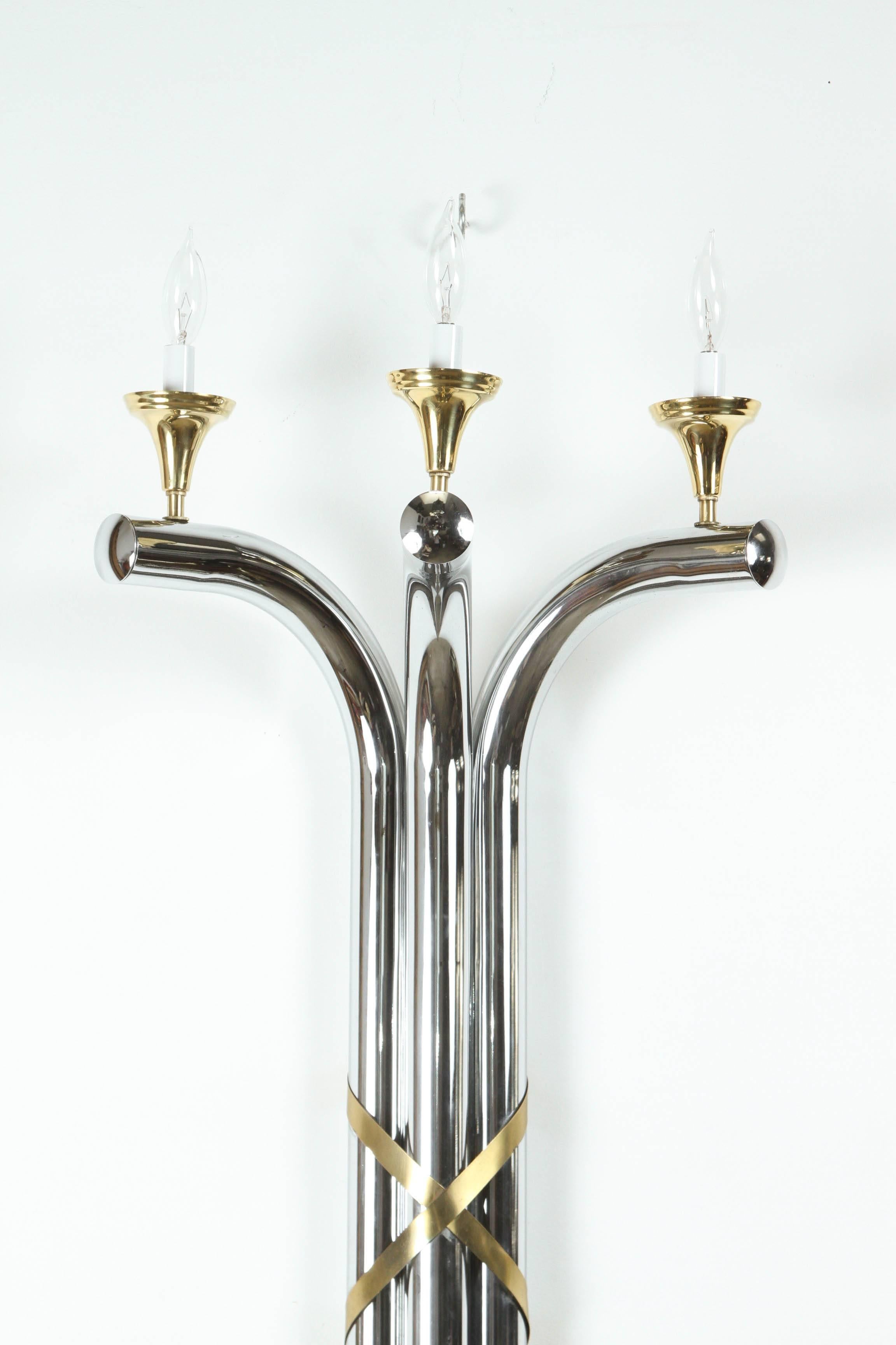 Large Oversized Pair of Modernist Art Deco Style 5 Feet Wall Sconces In Good Condition For Sale In North Hollywood, CA