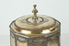 Large Brass Moroccan Cookie Jar with Silver Filigree Designs