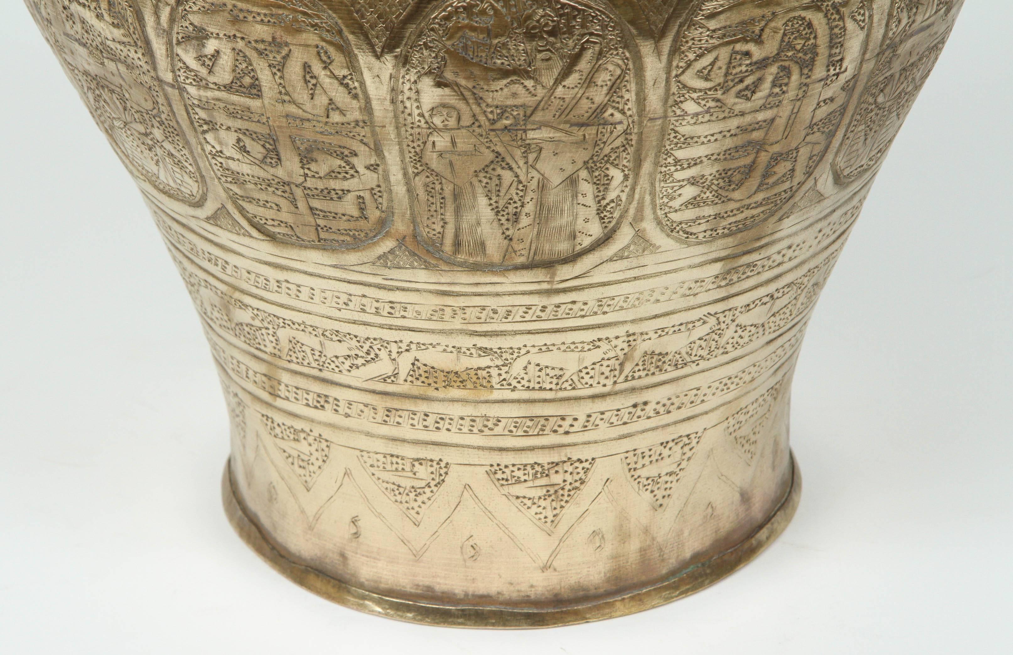 Hand-Carved Egyptian Brass Vase with Moses Story and Calligraphy