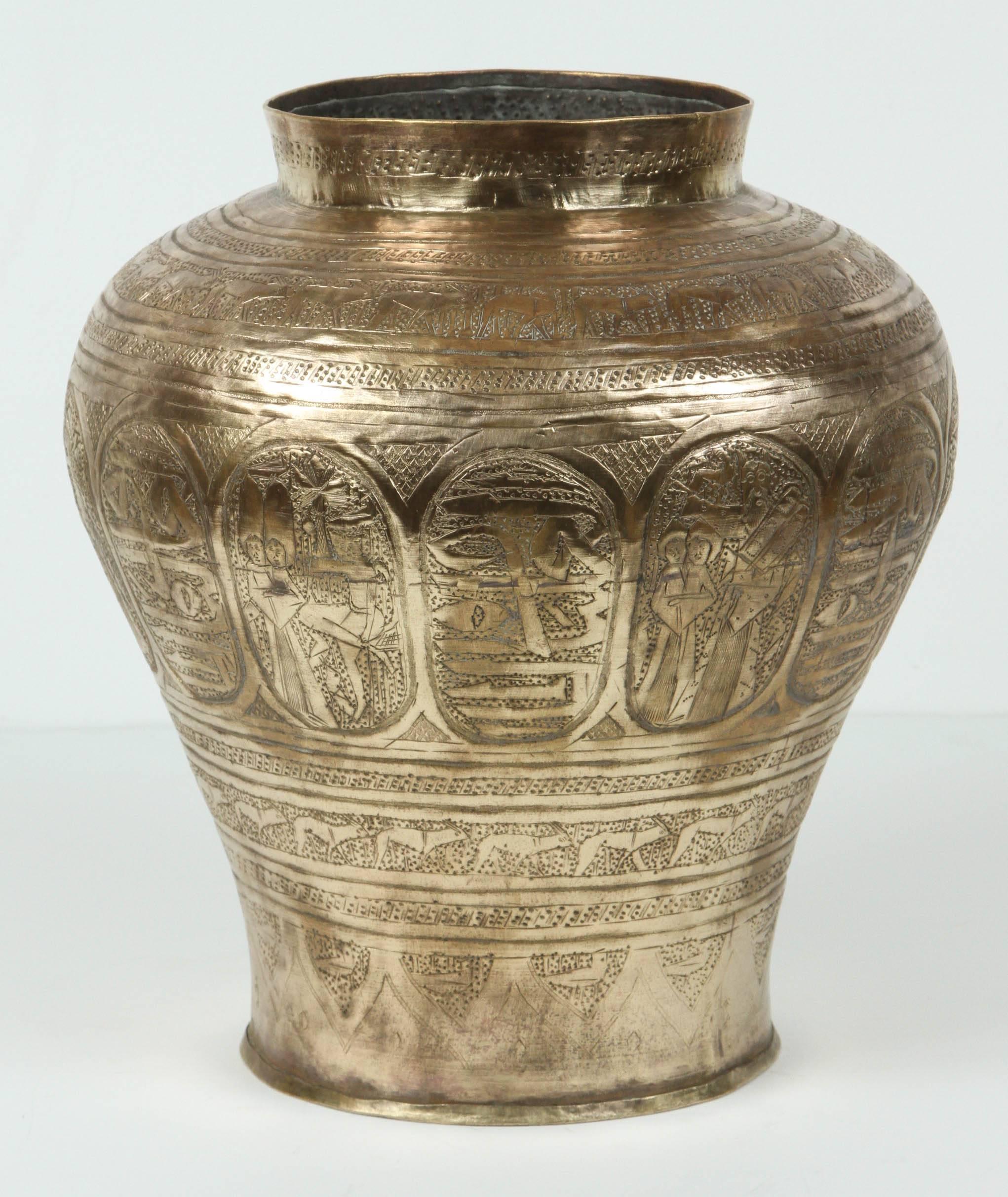 Egyptian Brass Vase with Moses Story and Calligraphy In Good Condition In North Hollywood, CA