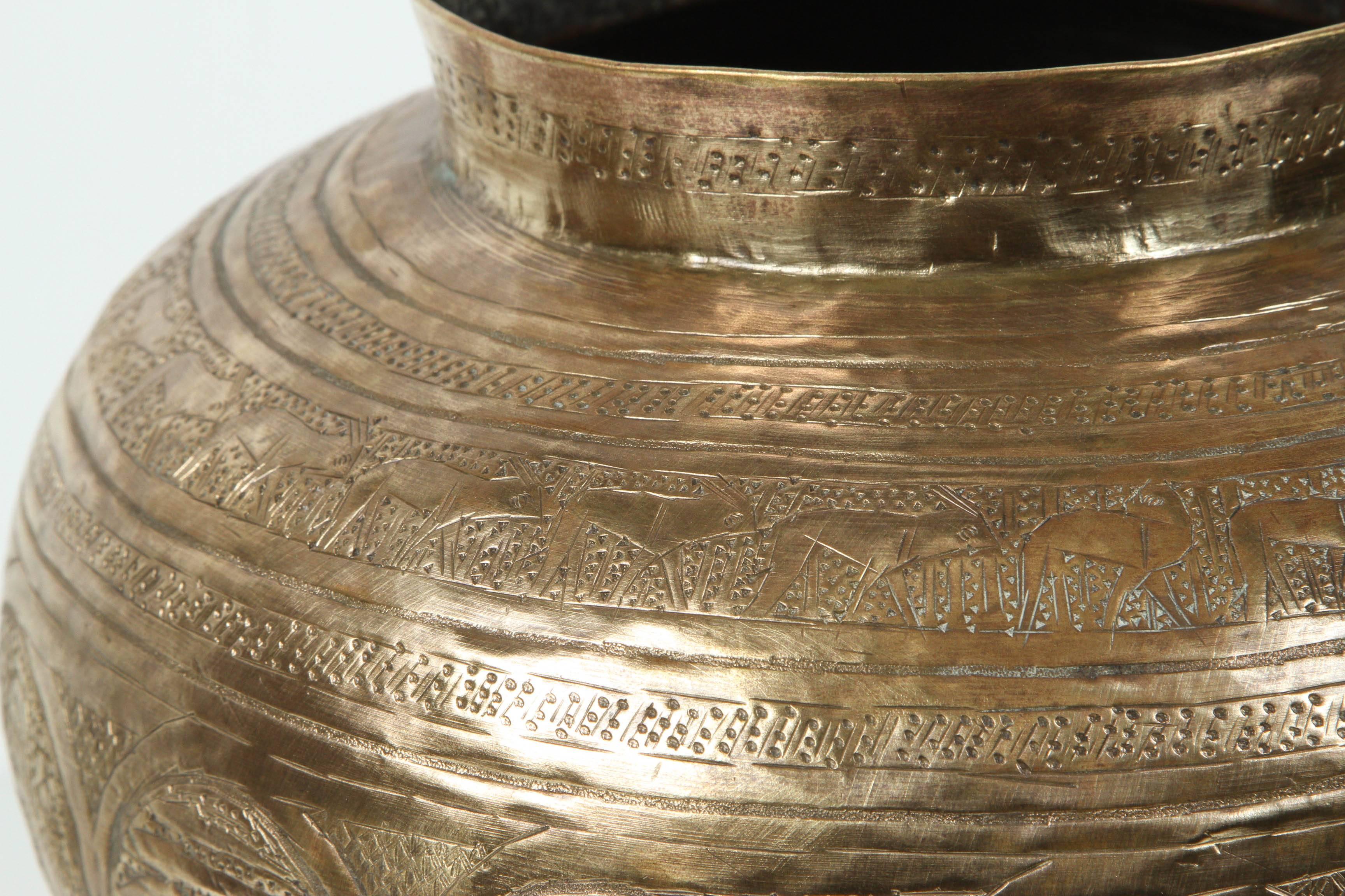 19th Century Egyptian Brass Vase with Moses Story and Calligraphy