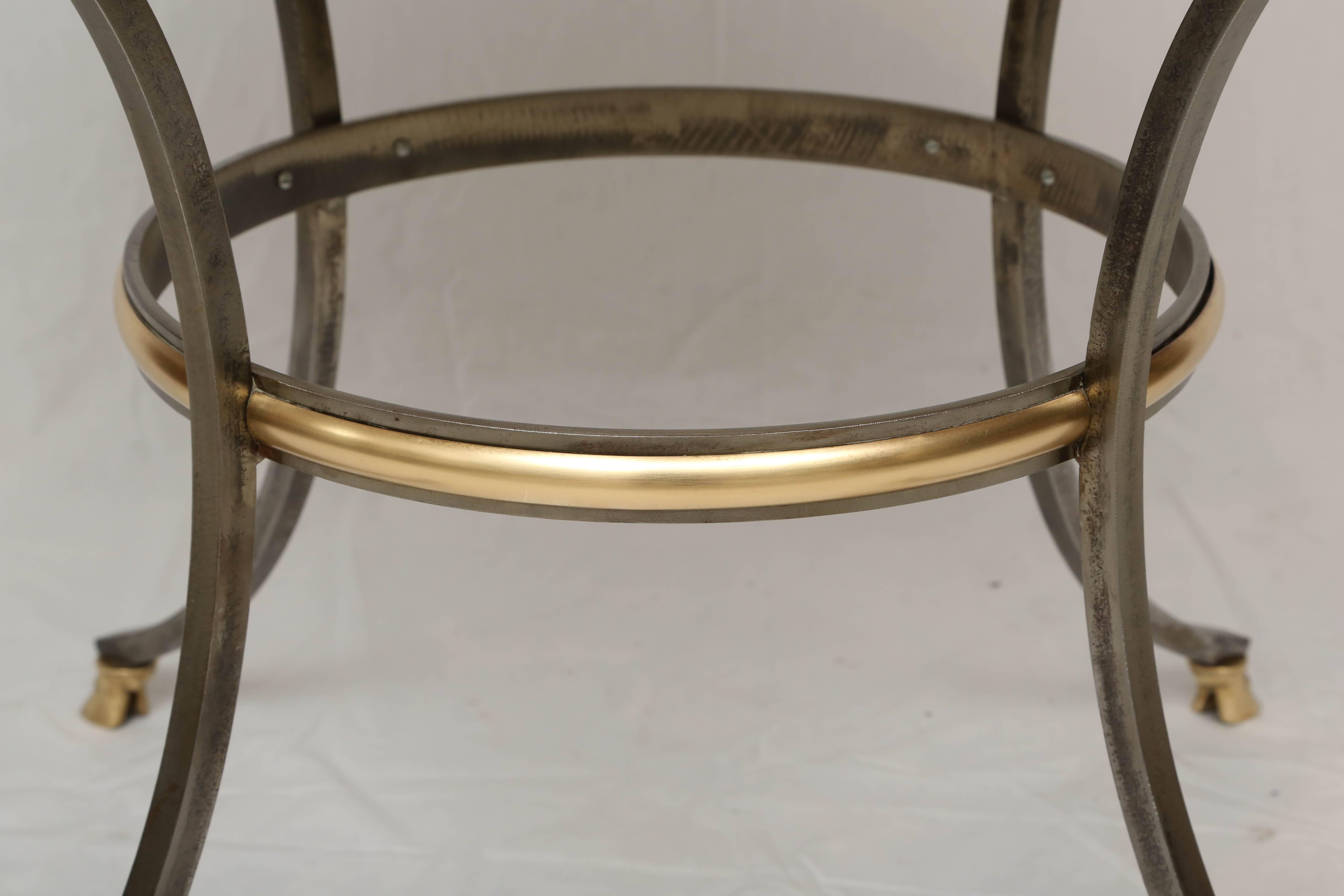 Steel and Brass Table with Basketweave Marble Top In Excellent Condition In West Palm Beach, FL
