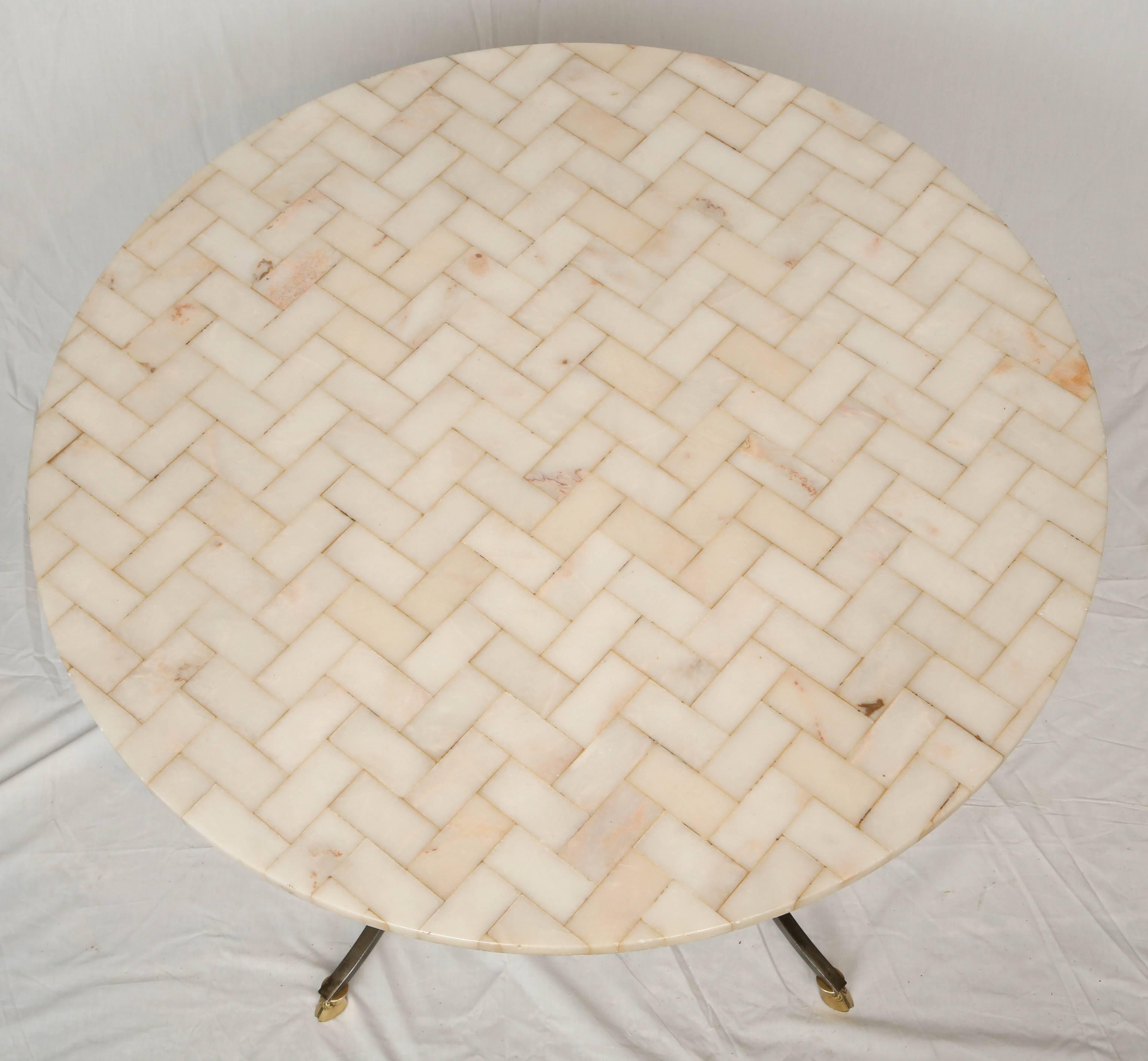 Steel and Brass Table with Basketweave Marble Top 1