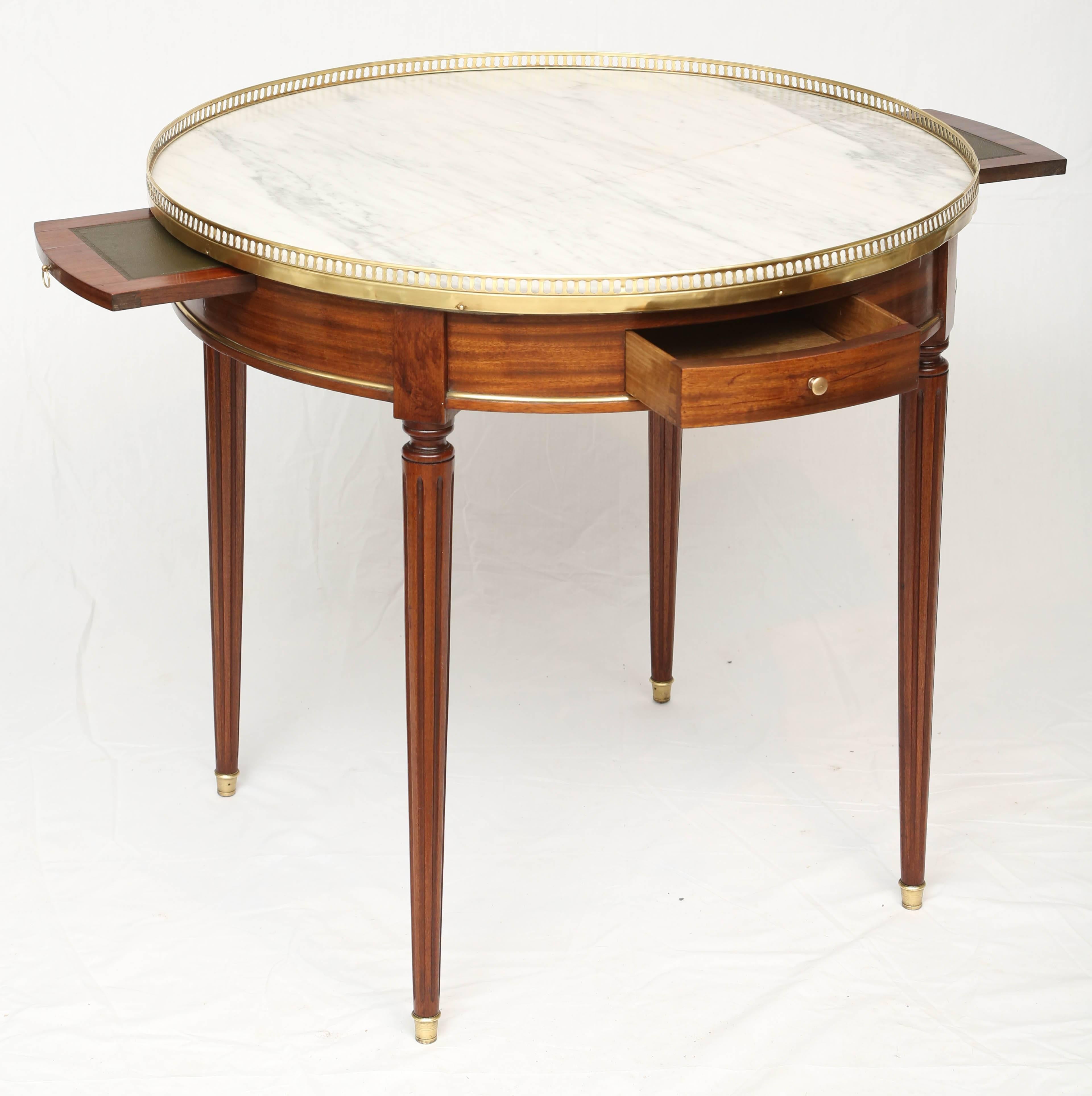 Louis XVI 19th Century French Bouillotte Table with White Marble Top