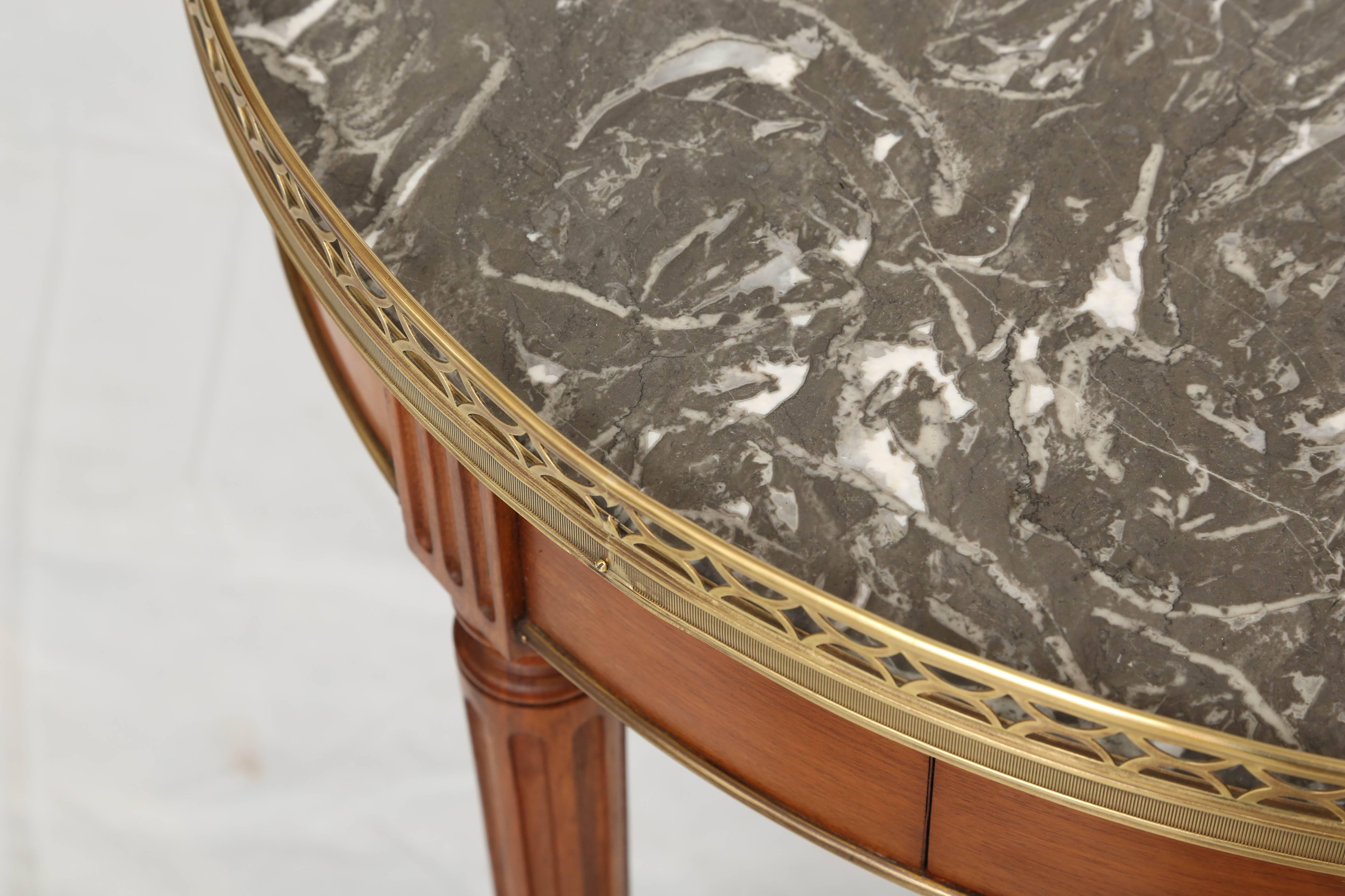 Mahogany French 19th Century Bouillotte Table with Gray Marble Top