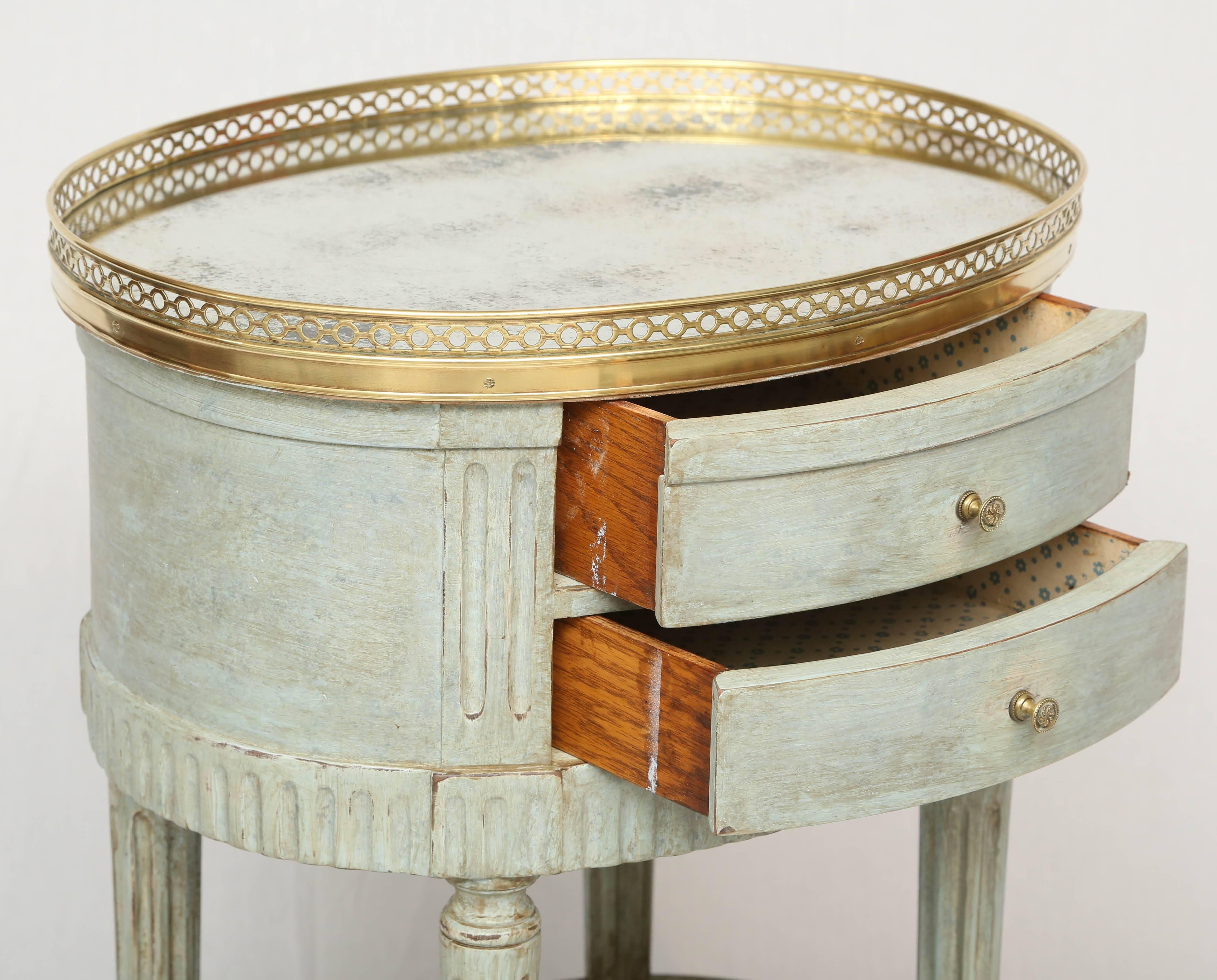 Painted Oval French Commode with Mirrored Top For Sale