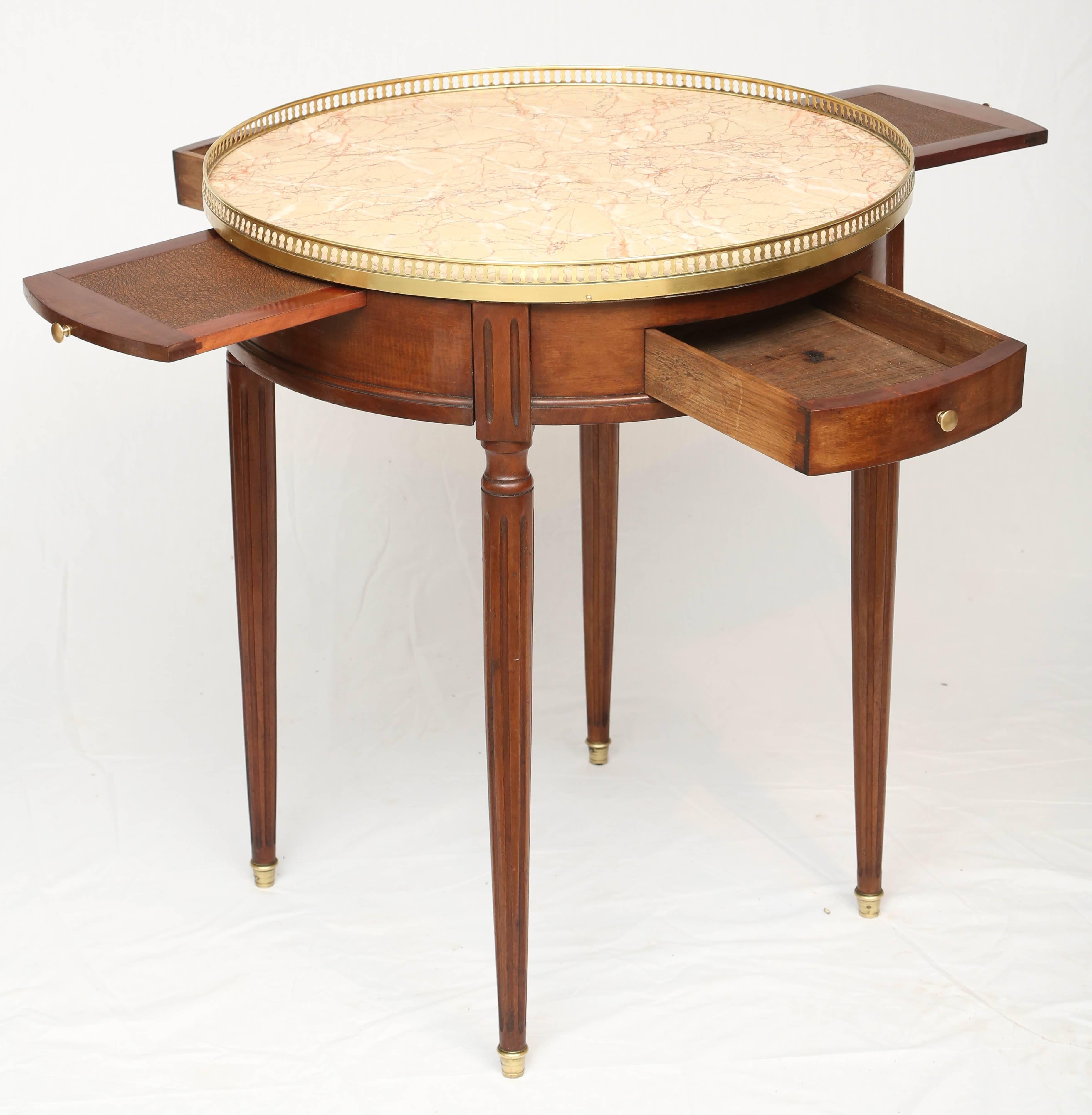 Louis XVI 19th Century Mahogany Bouillotte Table with Marble Top
