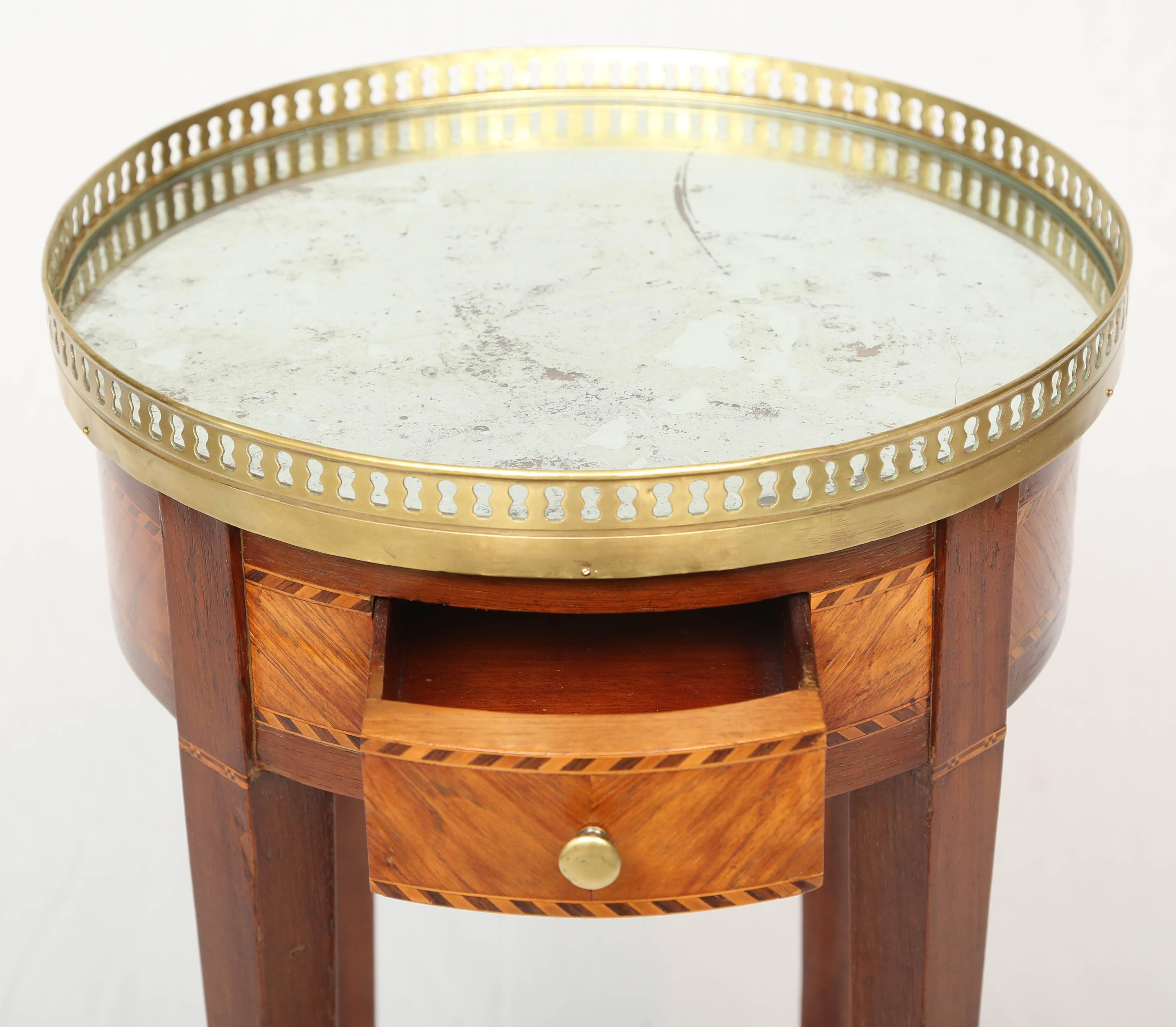 Parquetry Inlaid Bouillotte Table with Mirrored Top