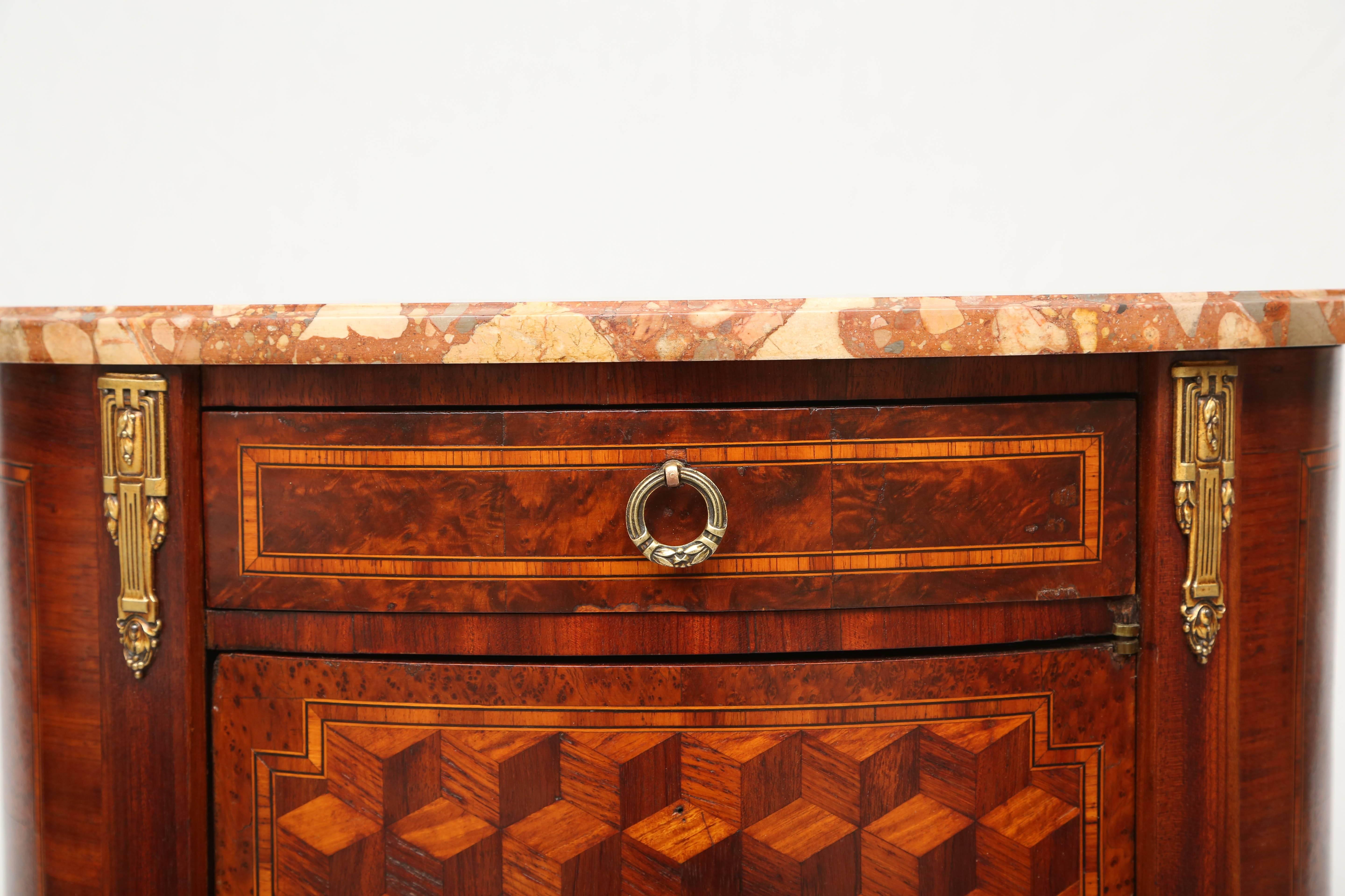 19th Century Inlaid and Parquetry French Commode with Marble Top In Excellent Condition For Sale In West Palm Beach, FL