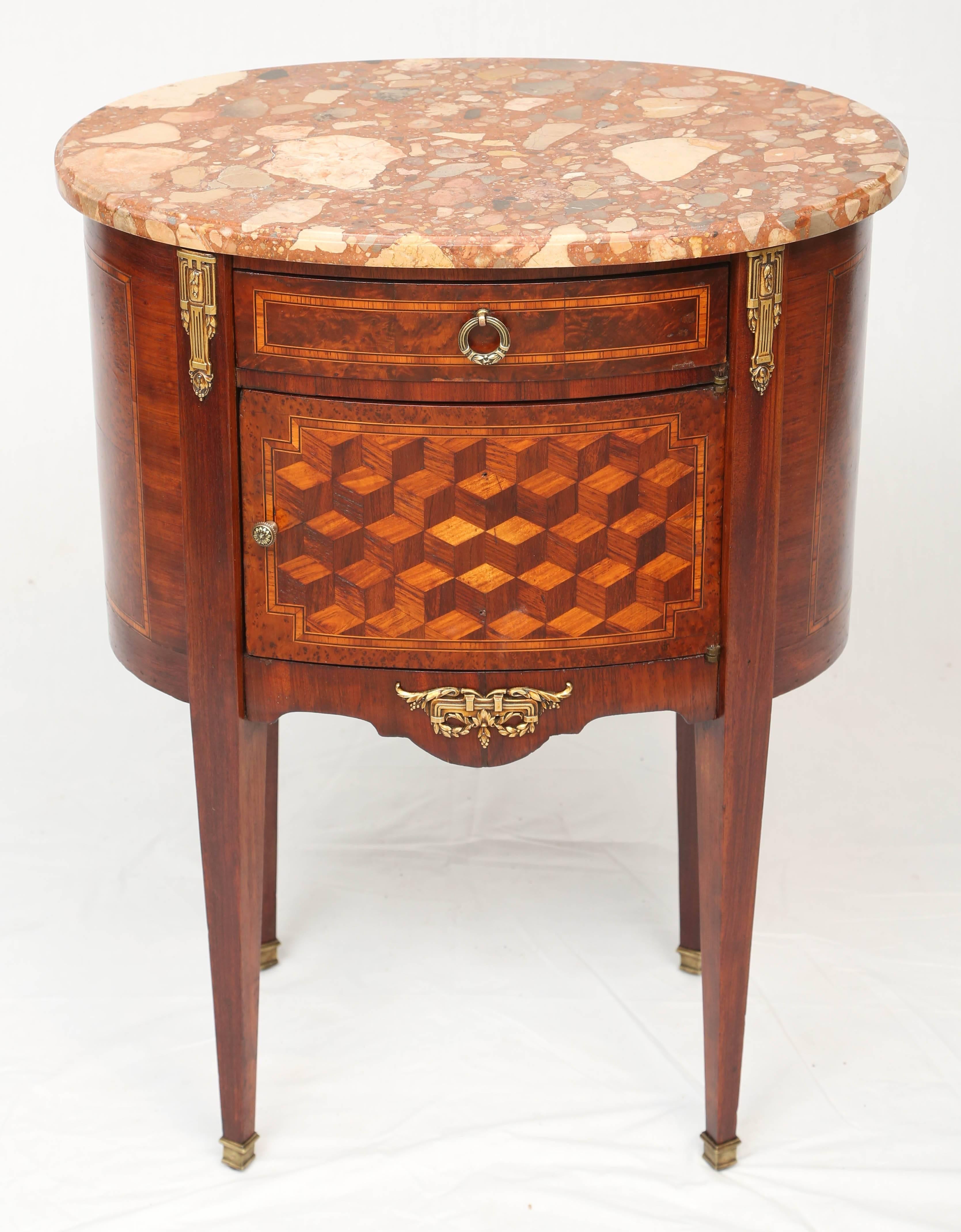 19th Century Inlaid and Parquetry French Commode with Marble Top For Sale 6