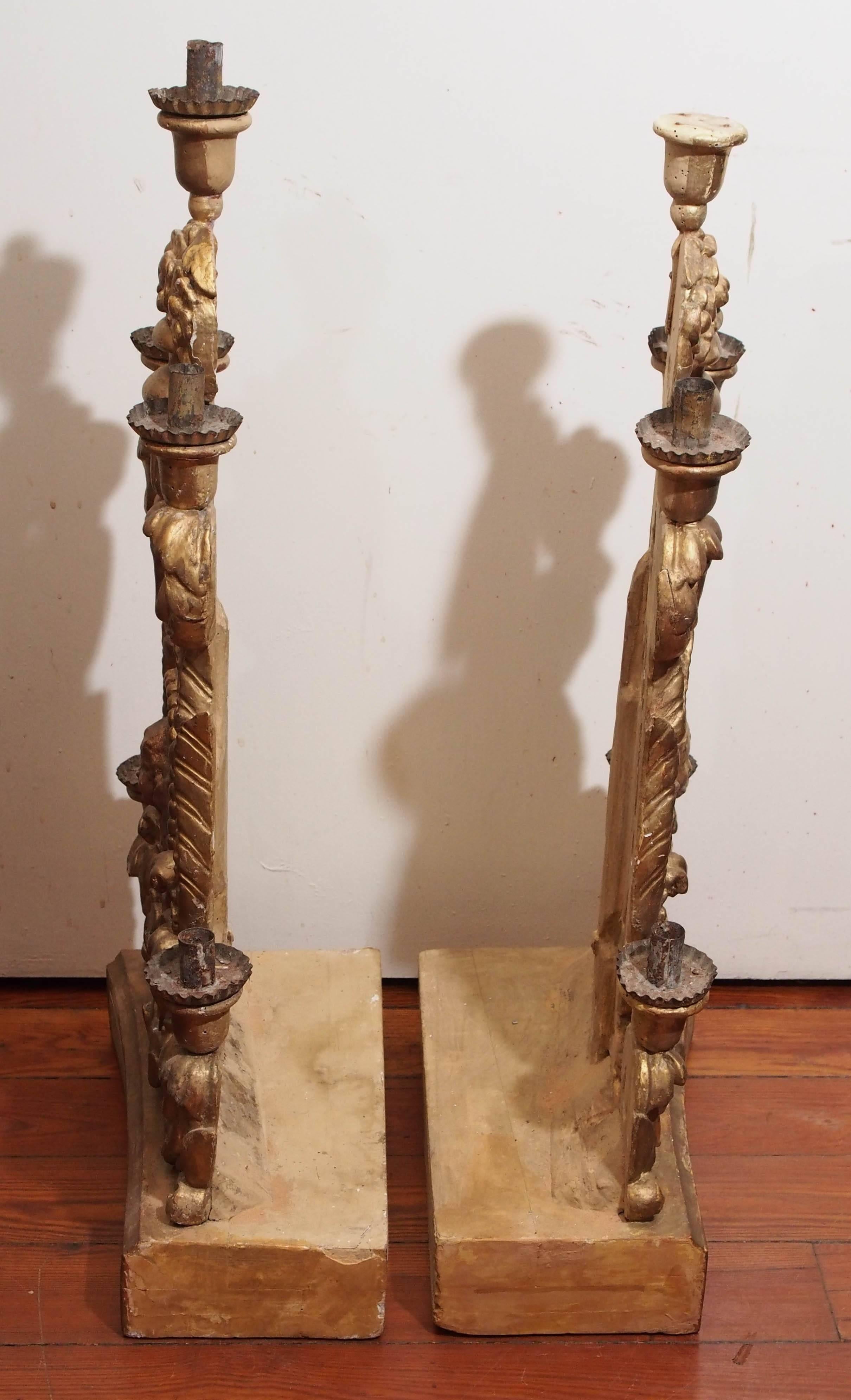 Pair of Italian Giltwood Altar Candlesticks For Sale 3