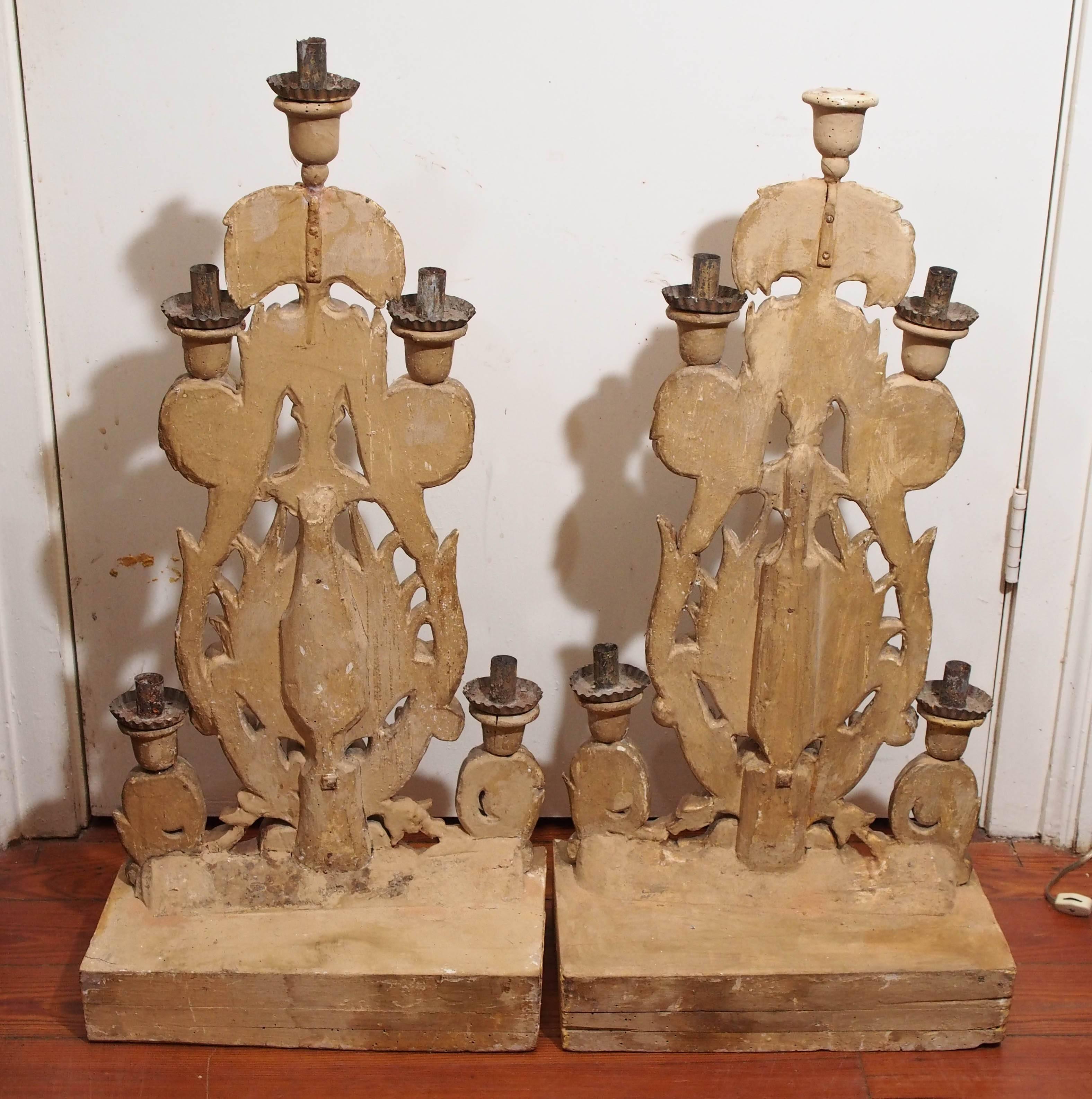 Pair of Italian Giltwood Altar Candlesticks For Sale 4