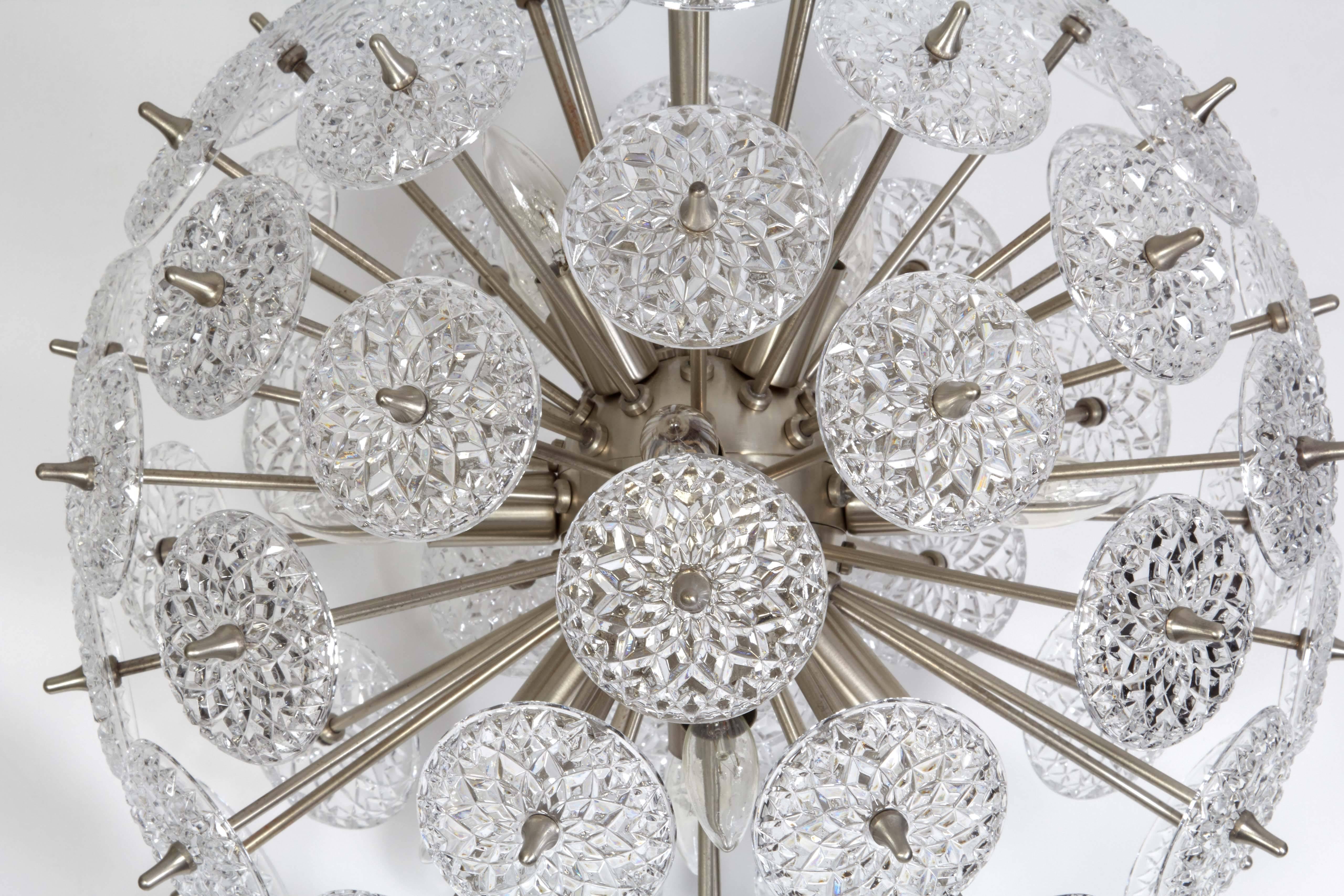 Cut Glass Val St Lambert Faceted Glass Roundel Sputnik Chandelier For Sale