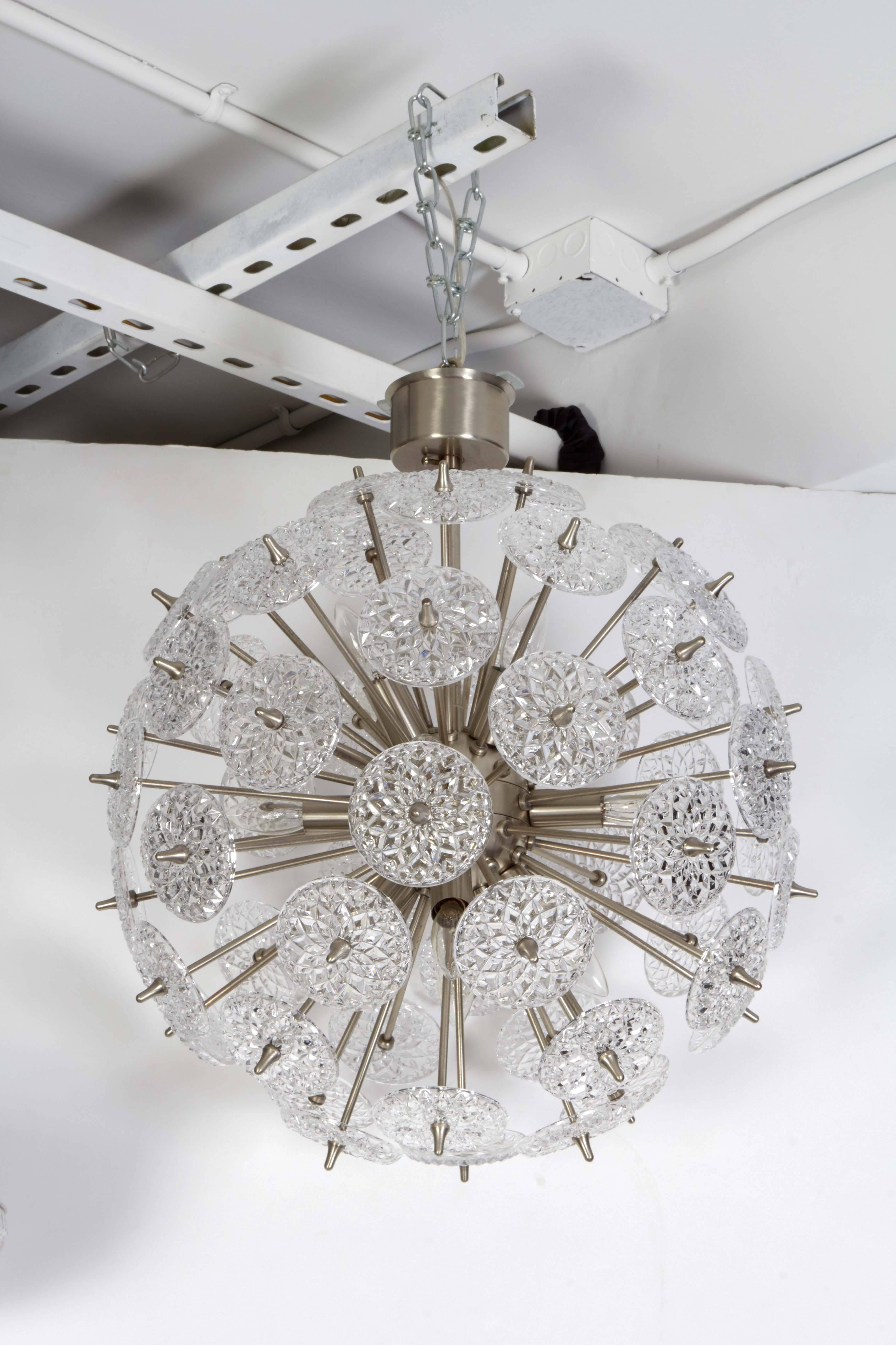 Scandinavian Modern Val St Lambert Faceted Glass Roundel Sputnik Chandelier For Sale