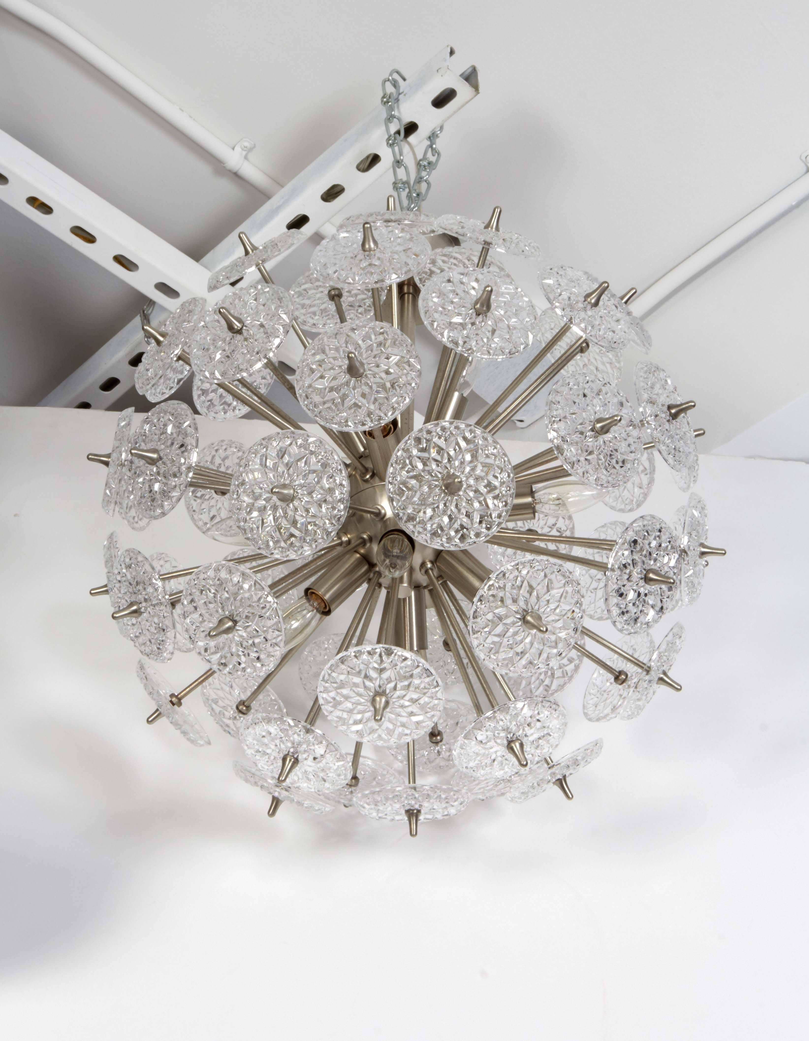 Austrian Val St Lambert Faceted Glass Roundel Sputnik Chandelier For Sale