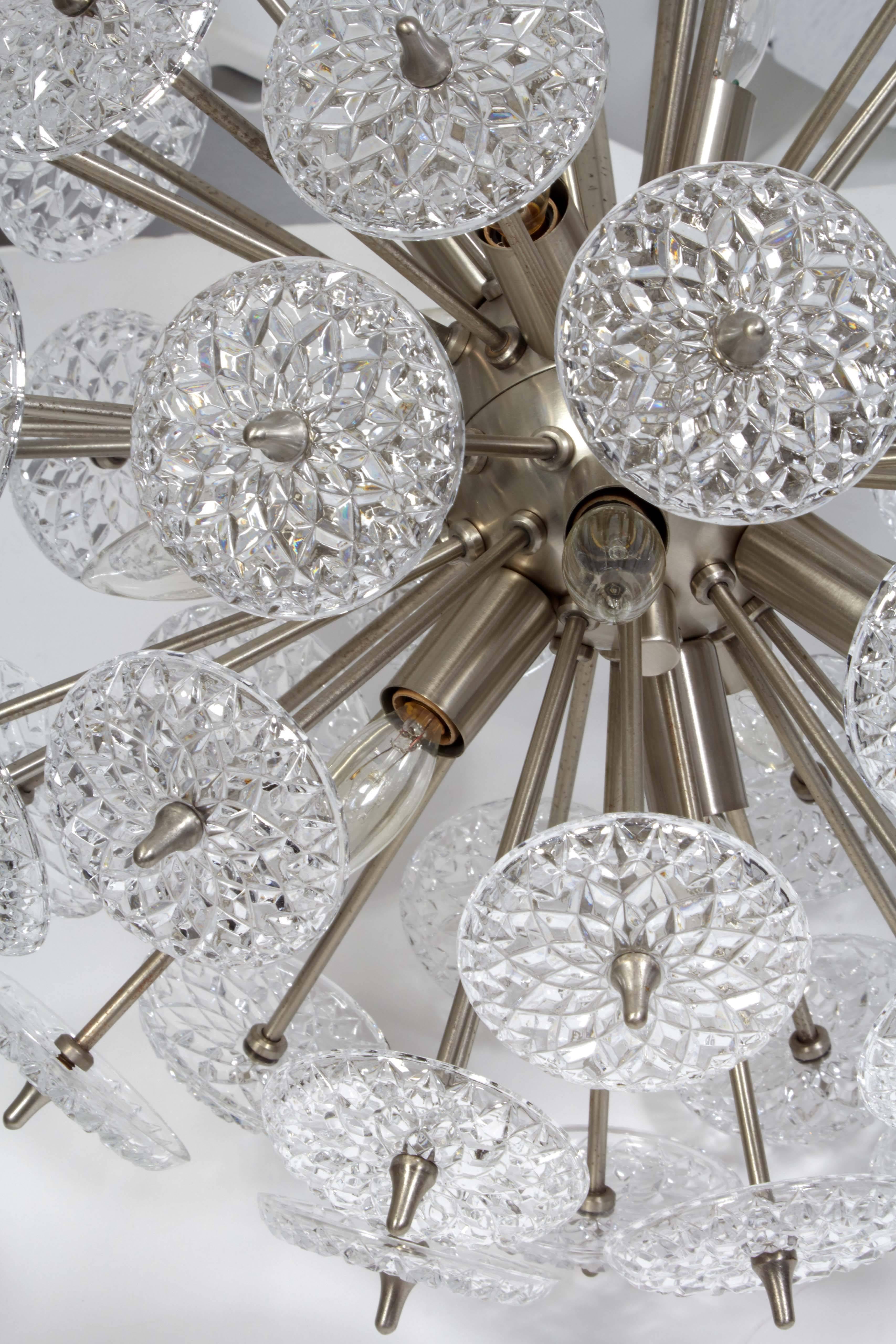 Val St Lambert Faceted Glass Roundel Sputnik Chandelier For Sale 1