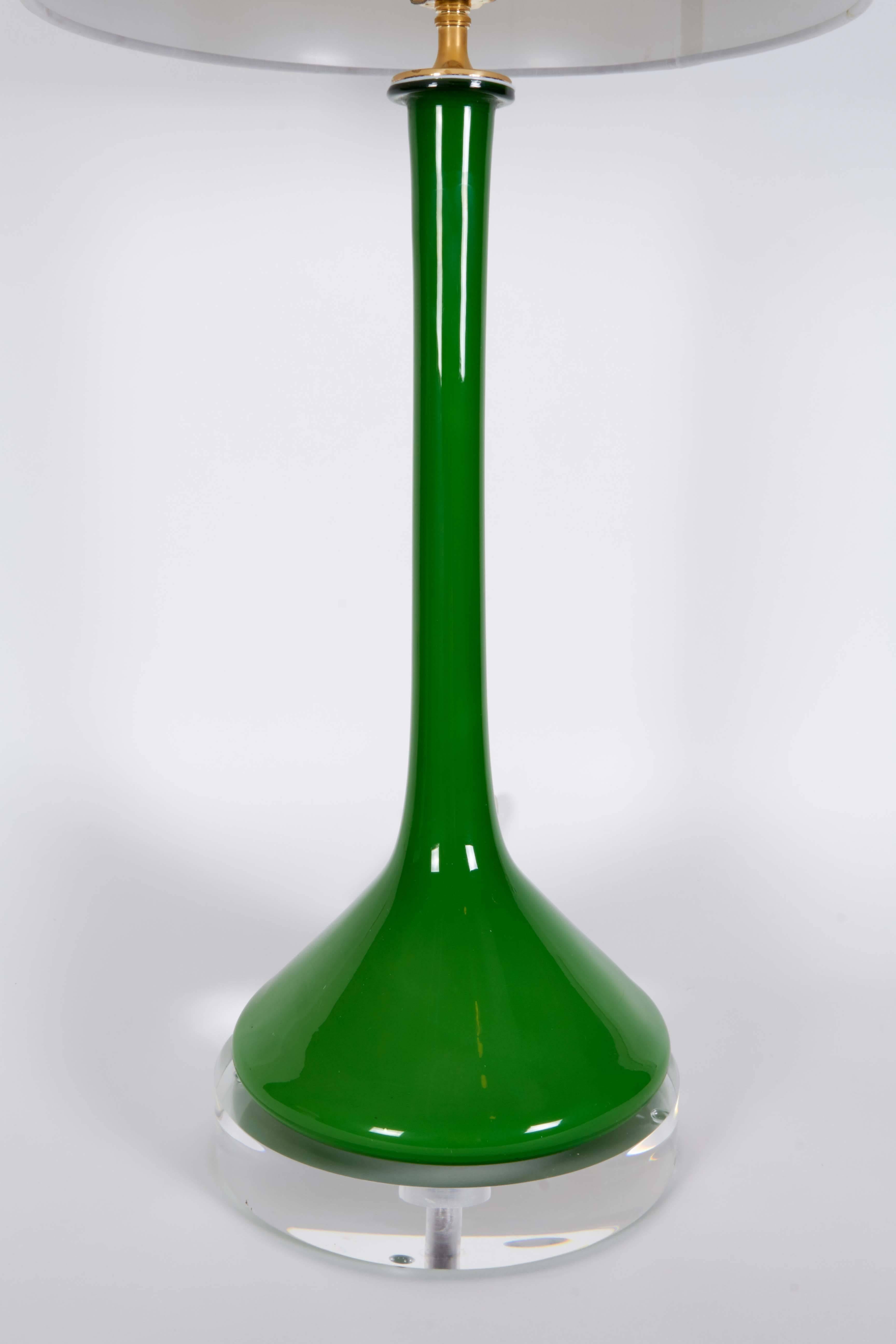 Mid-Century Modern Emerald Green Murano Glass Lamps by Vistosi