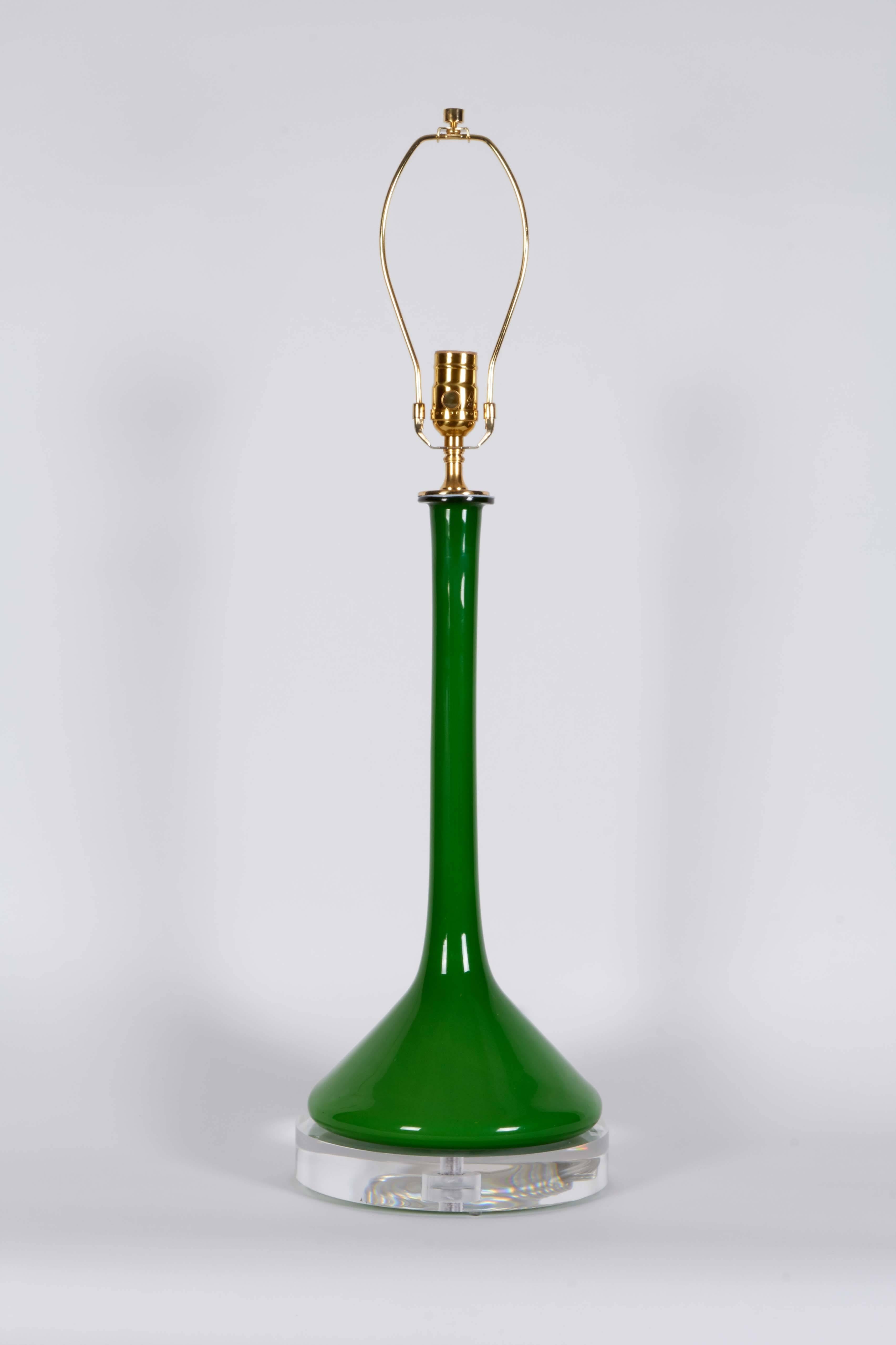 Italian Emerald Green Murano Glass Lamps by Vistosi
