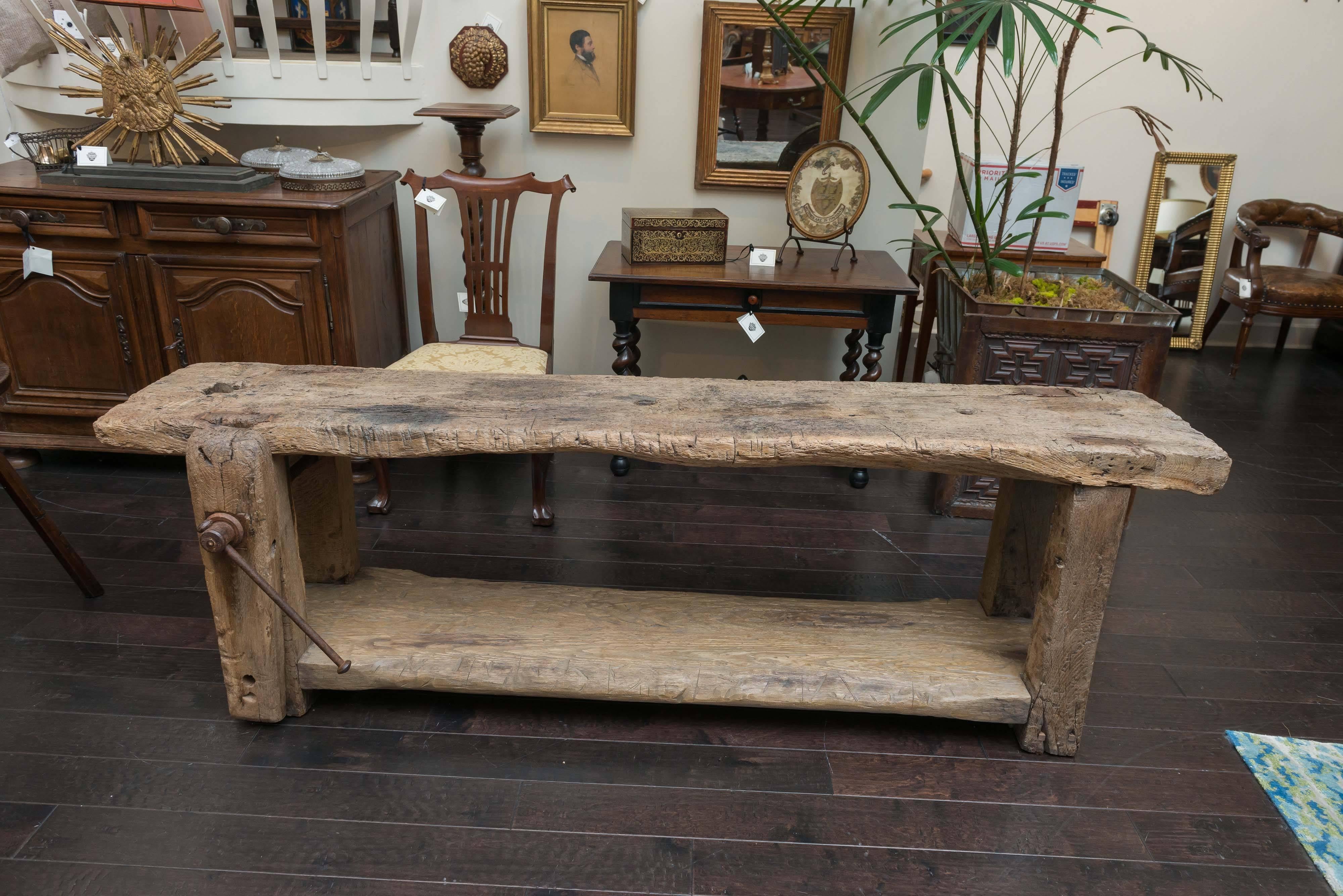 Weathered Elm Woodworker's Bench, French, circa 1860 In Good Condition For Sale In San Francisco, CA