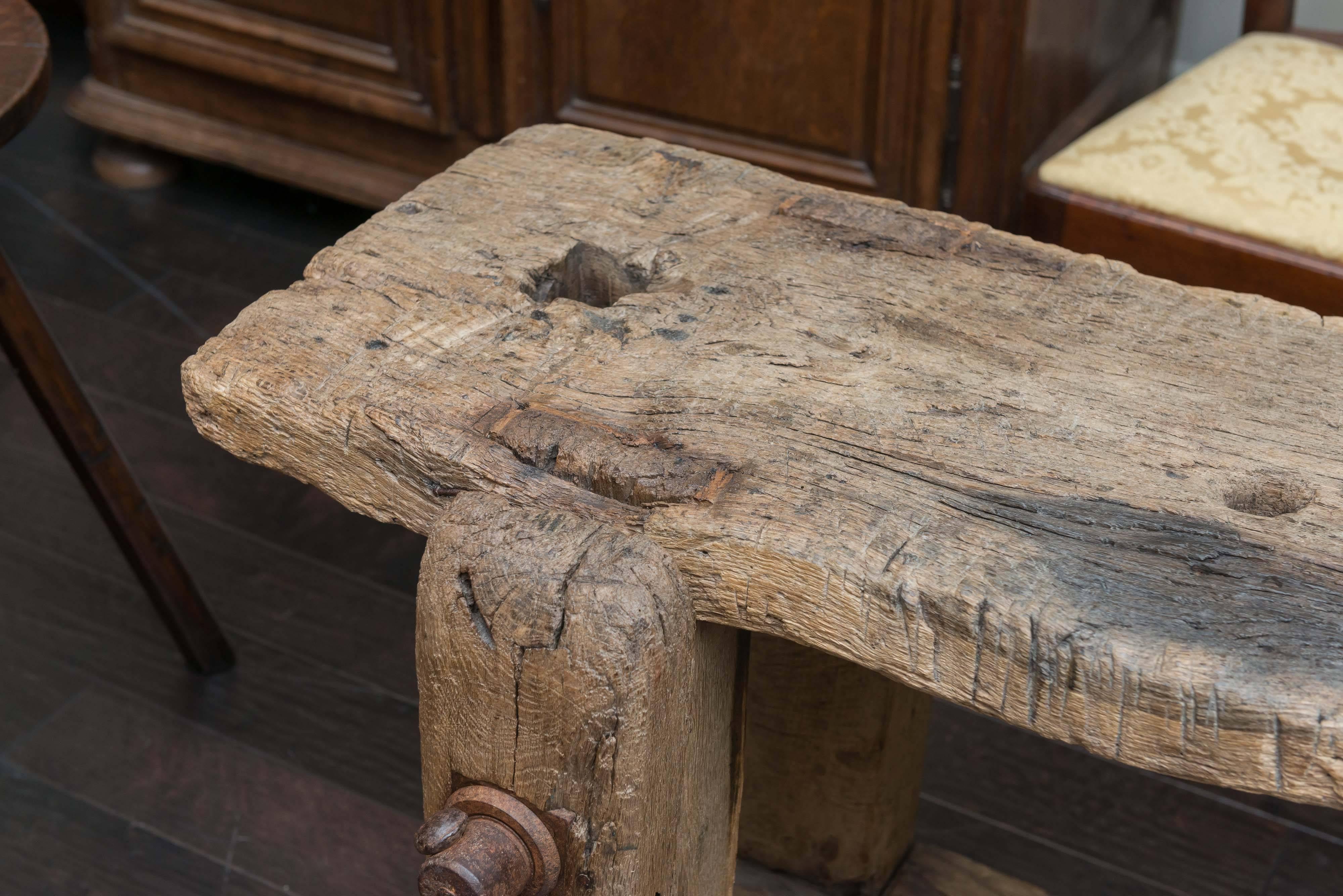 19th Century Weathered Elm Woodworker's Bench, French, circa 1860 For Sale