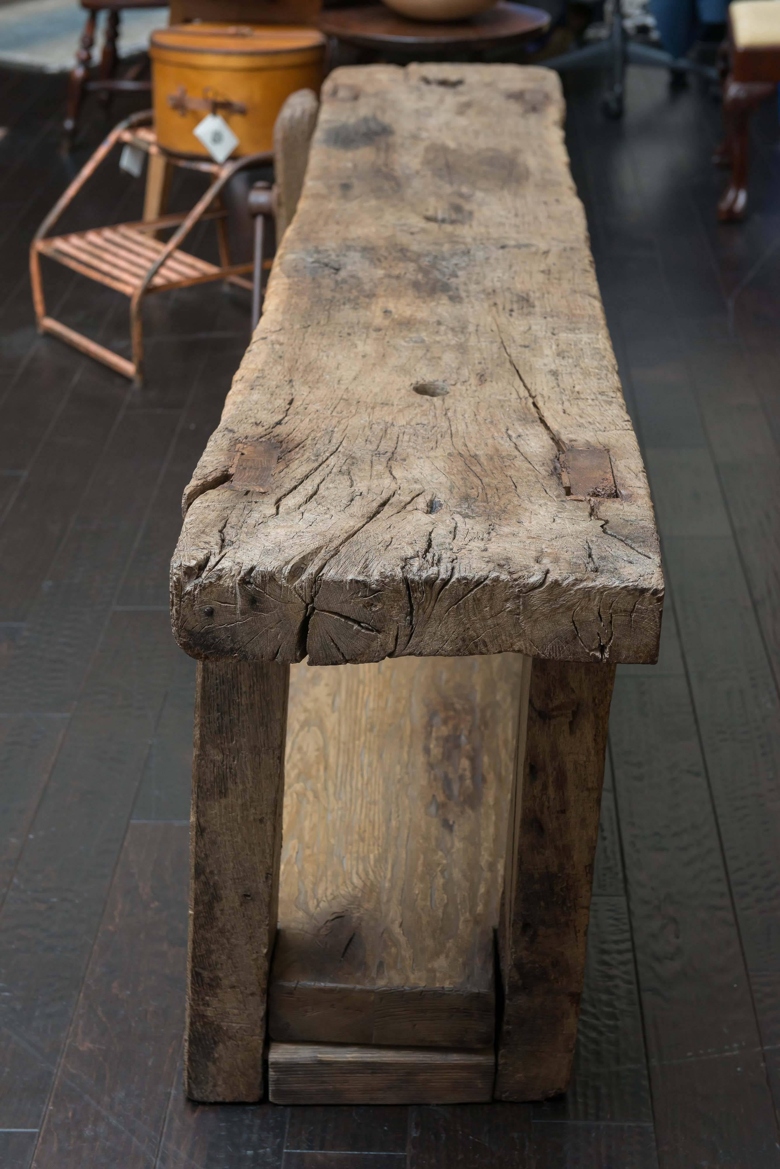 Weathered Elm Woodworker's Bench, French, circa 1860 For Sale 1
