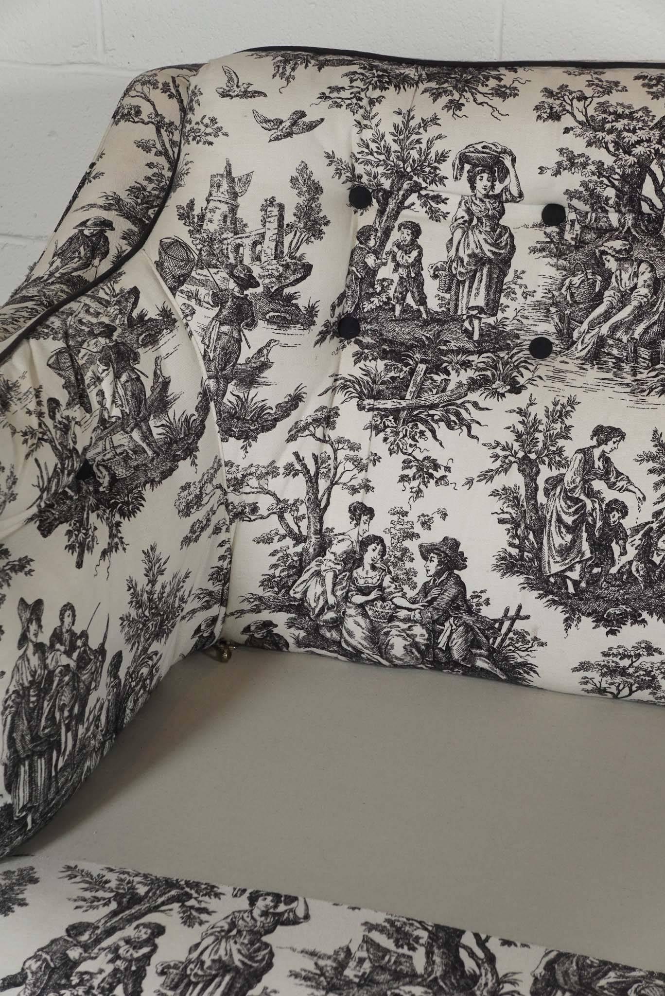 Fabric Black and White Toile Sofa