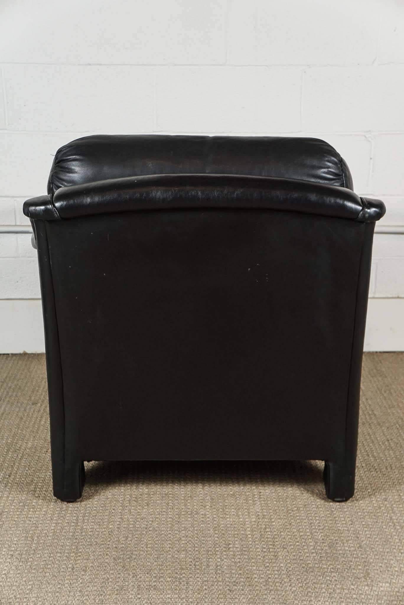 Jay Spectre Lounge Chair in Black Leather In Excellent Condition In Hudson, NY