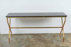 Brass and Raffia Console with Marble Top