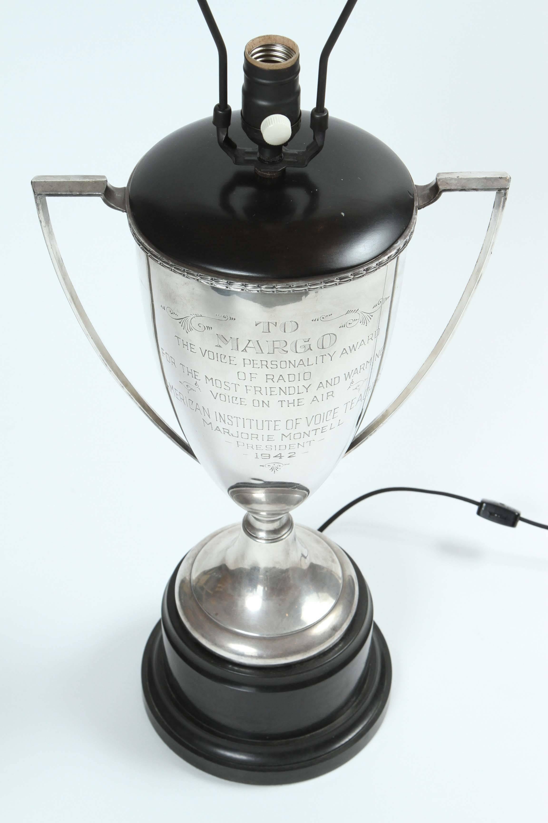 Mid-20th Century Engraved Trophy Lamp