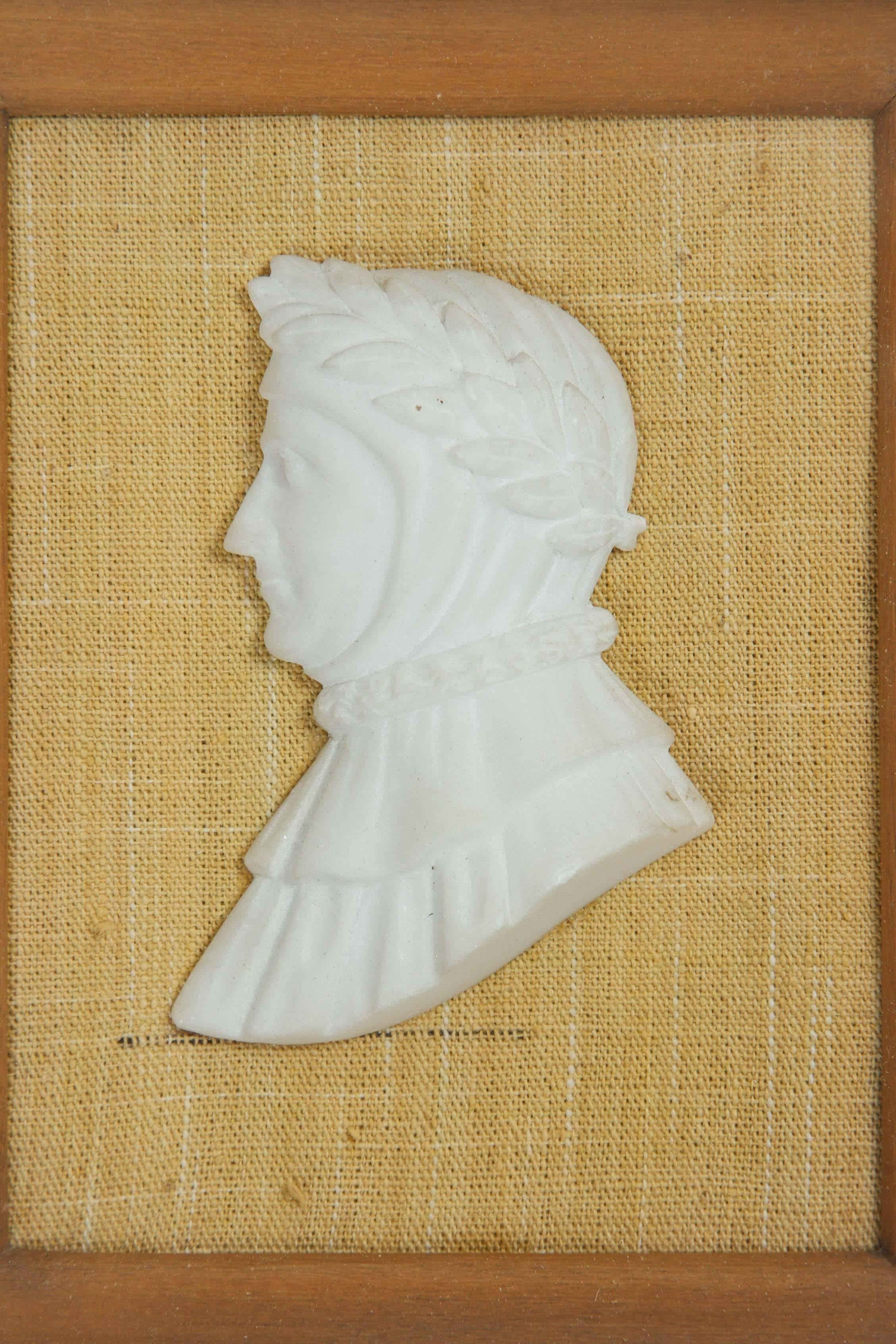 Carved Pair of Alabaster Profile Portraits of Dante