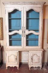 Tall 18th Century French Louis XV Painted Display Cabinet from Bordeaux