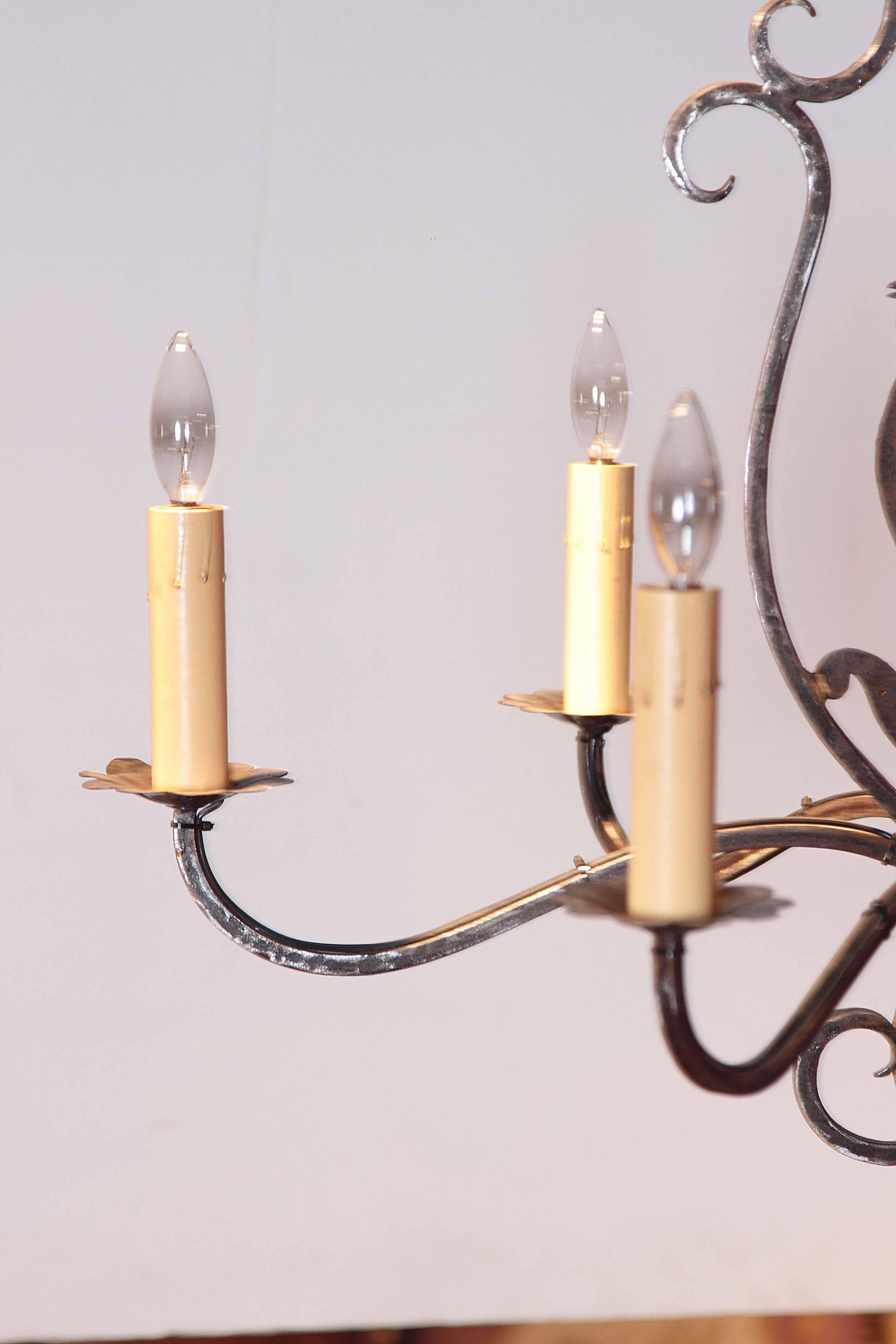 Six-Light French Polished Iron Chandelier with Rooster from Paris In Excellent Condition In Dallas, TX
