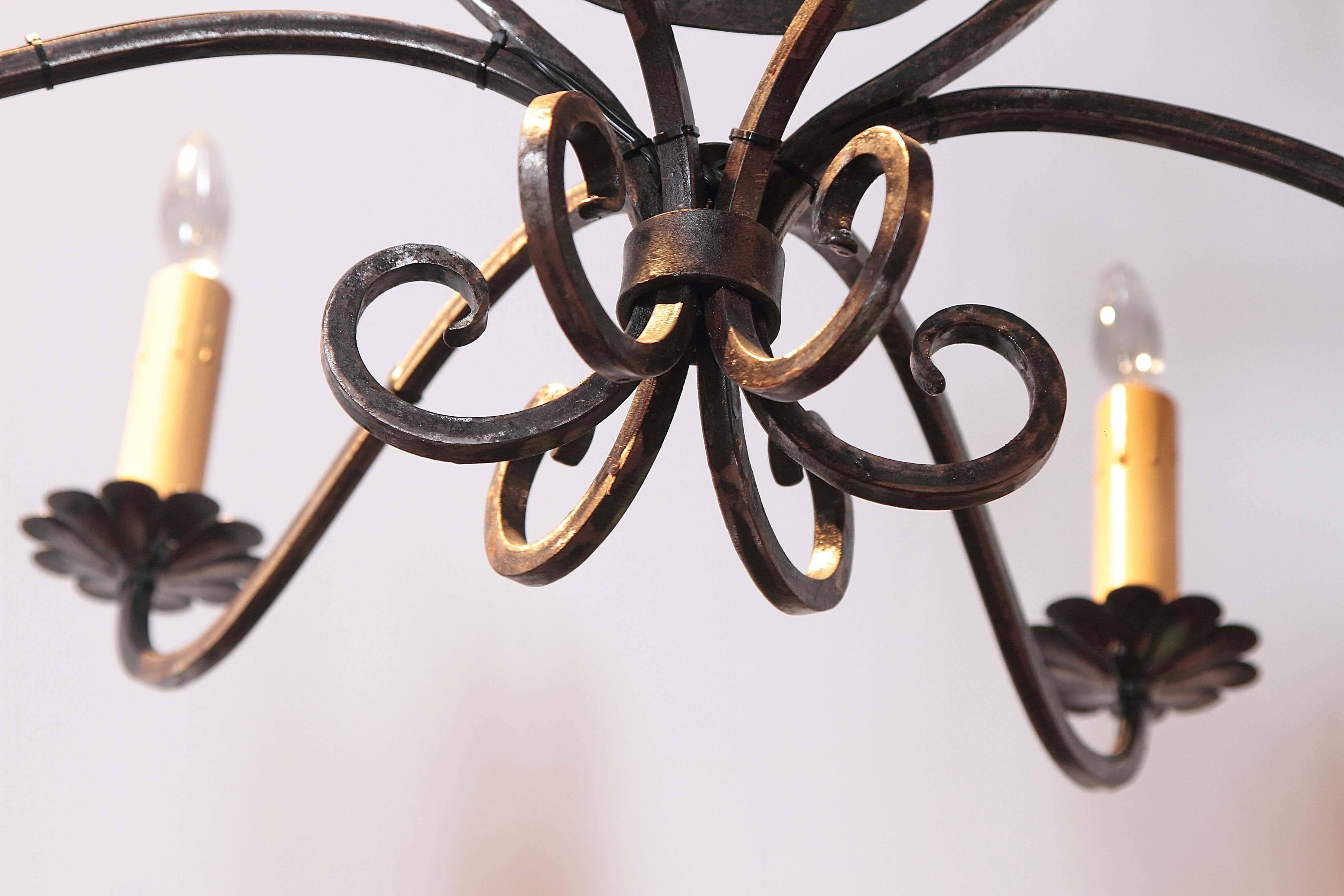 Six-Light French Polished Iron Chandelier with Rooster from Paris 3