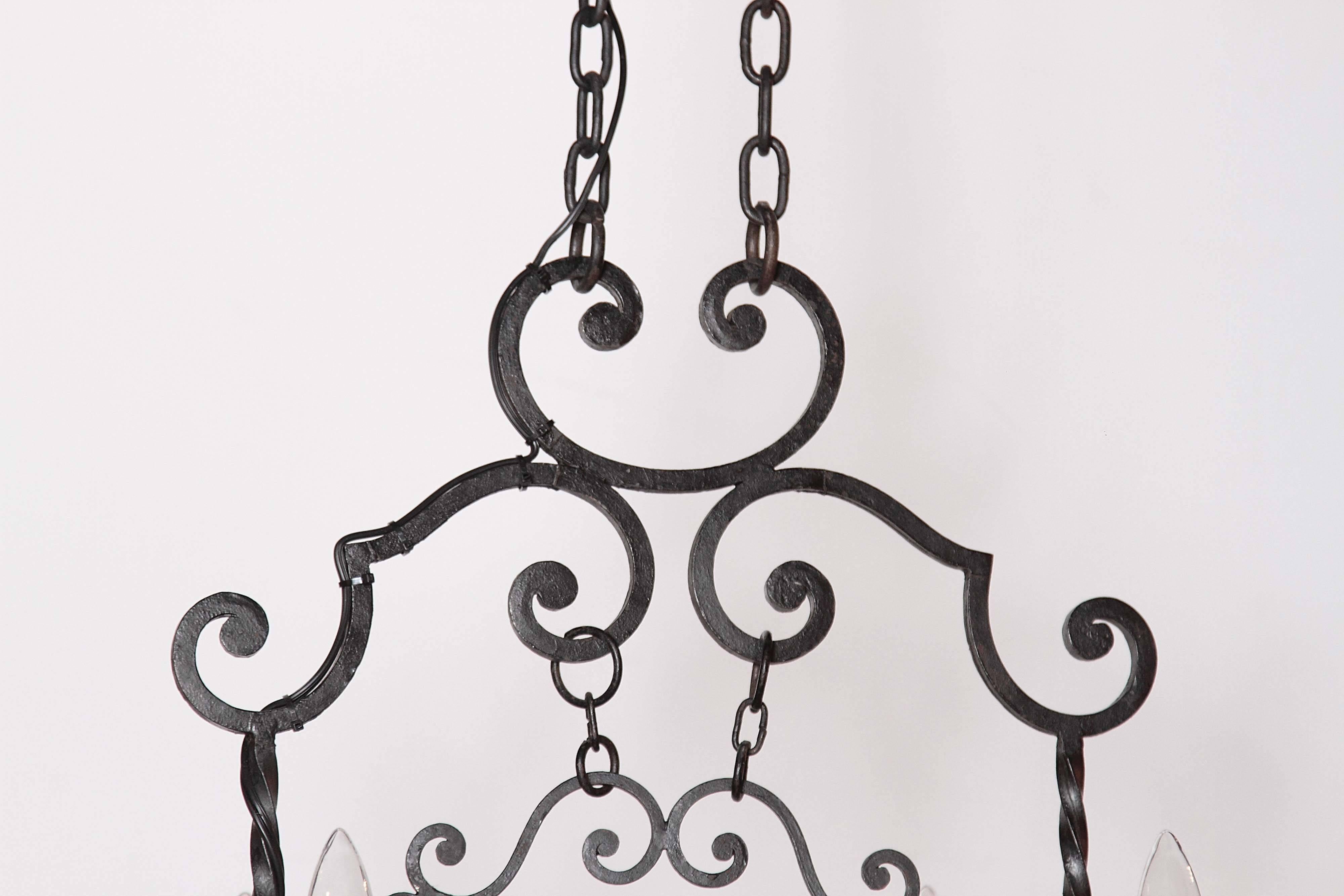 Louis XV Early 20th Century French Six-Light Iron Chandelier with Center Rooster