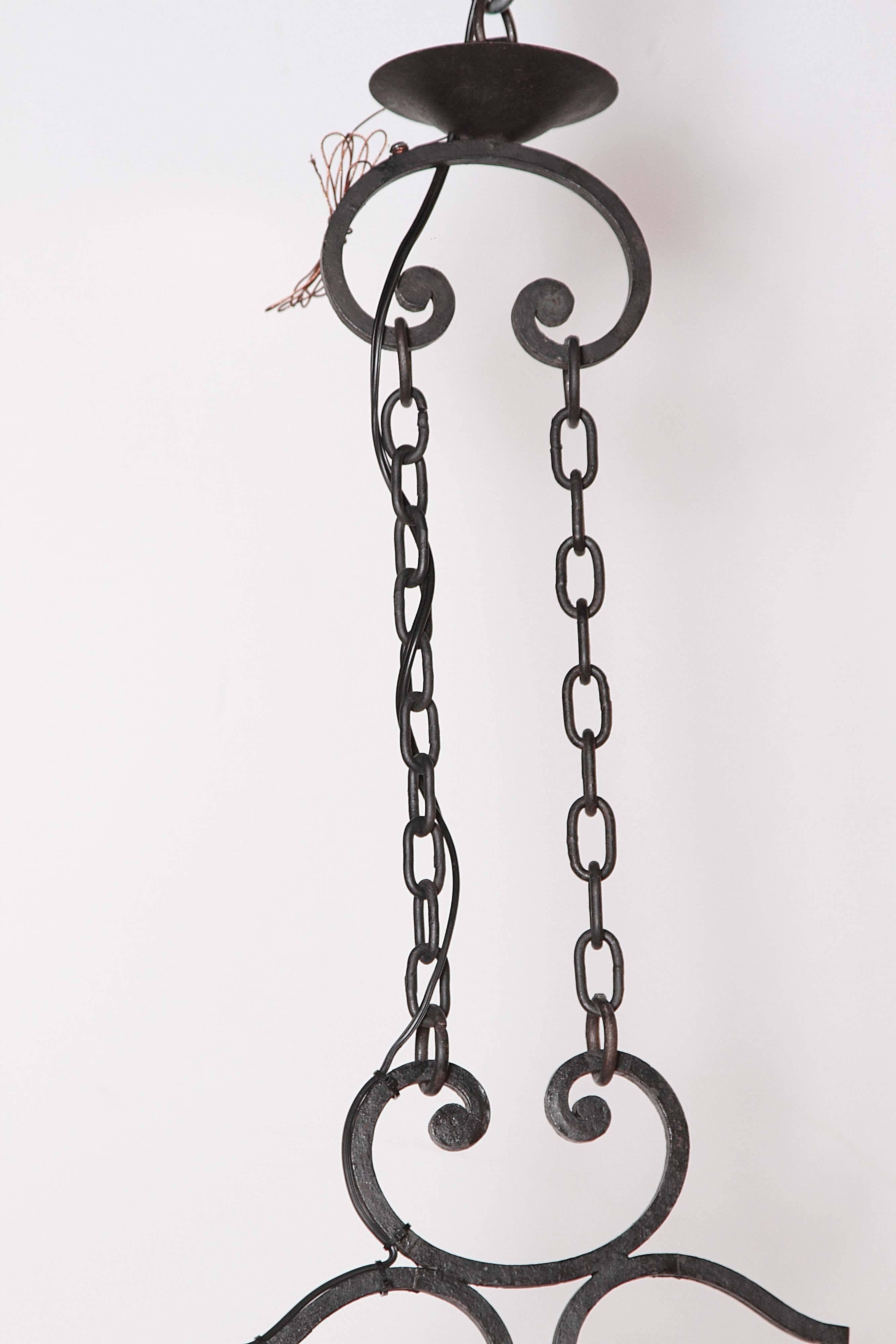 Early 20th Century French Six-Light Iron Chandelier with Center Rooster 1
