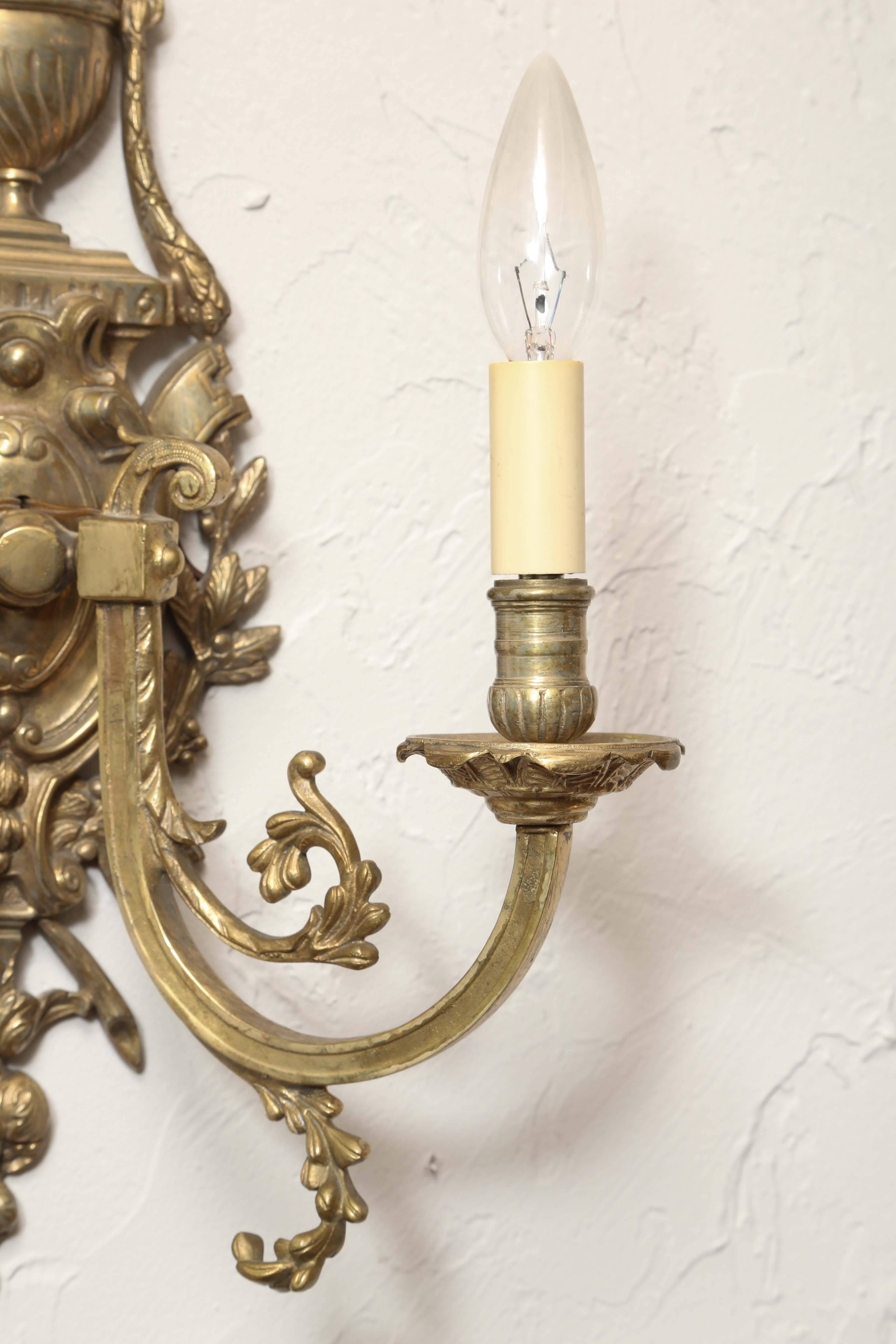 Pair of 19th Century Neoclassical Bronze Sconces In Good Condition In West Palm Beach, FL